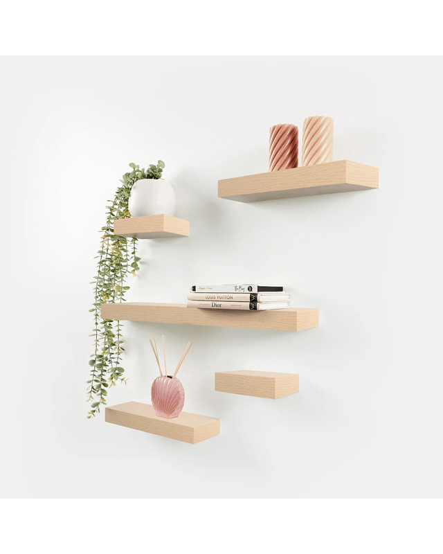 5 Pack Floating Shelves - Oak 
