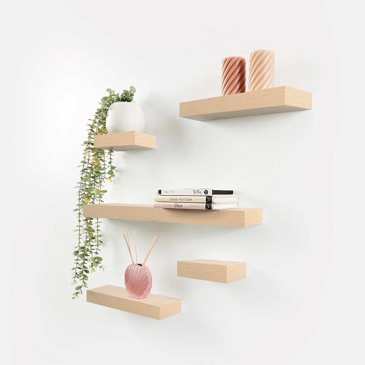 1 5 Pack Floating Shelves - Oak Look, 1 of 4