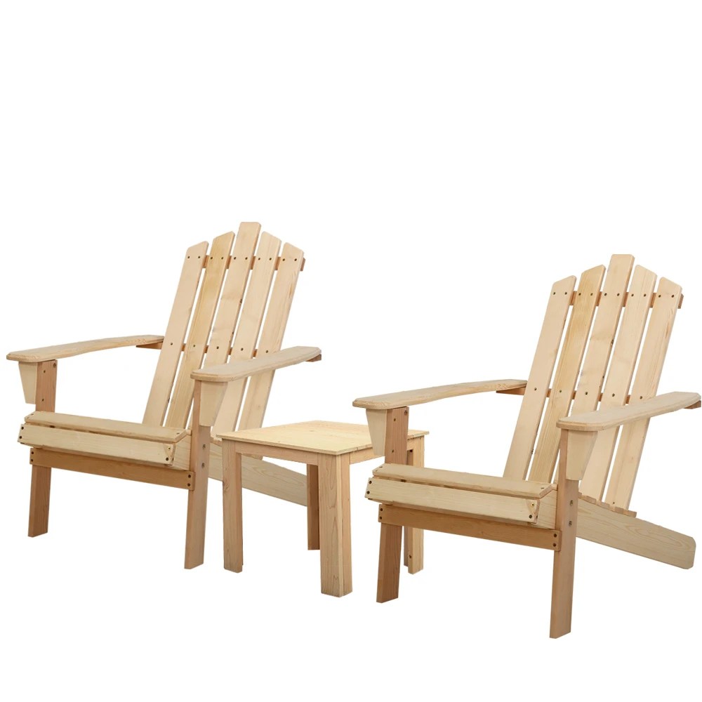 1 Gardeon 3PC Adirondack Outdoor Table and Chairs en Beach Chair Natural - Natural, 1 of 6