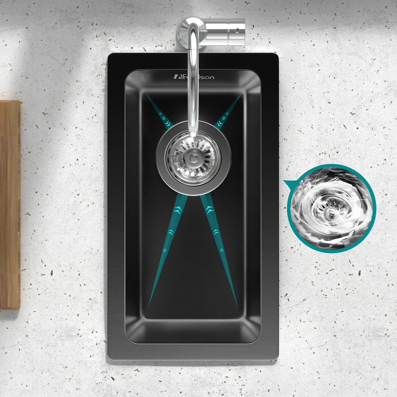 5 Alfordson Kitchen Sink 25x45cm Stainless Steel Basin Single Bowl - Black, 5 of 9