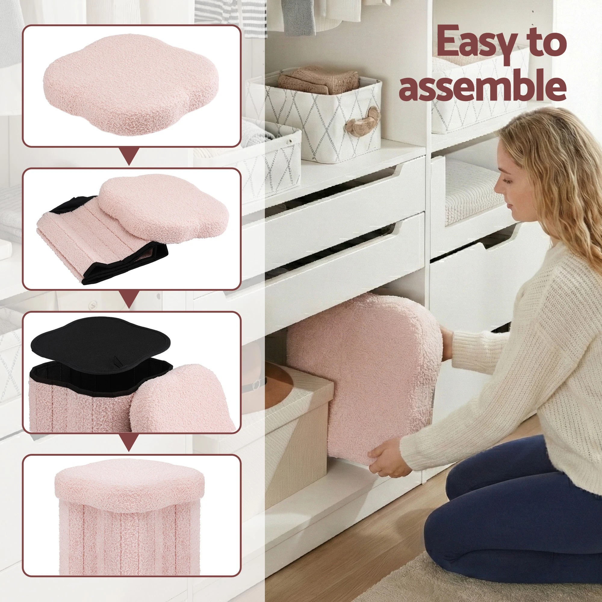 2 Artiss Storage Ottoman Foot Stool Foldable - Pink, 2 of 4