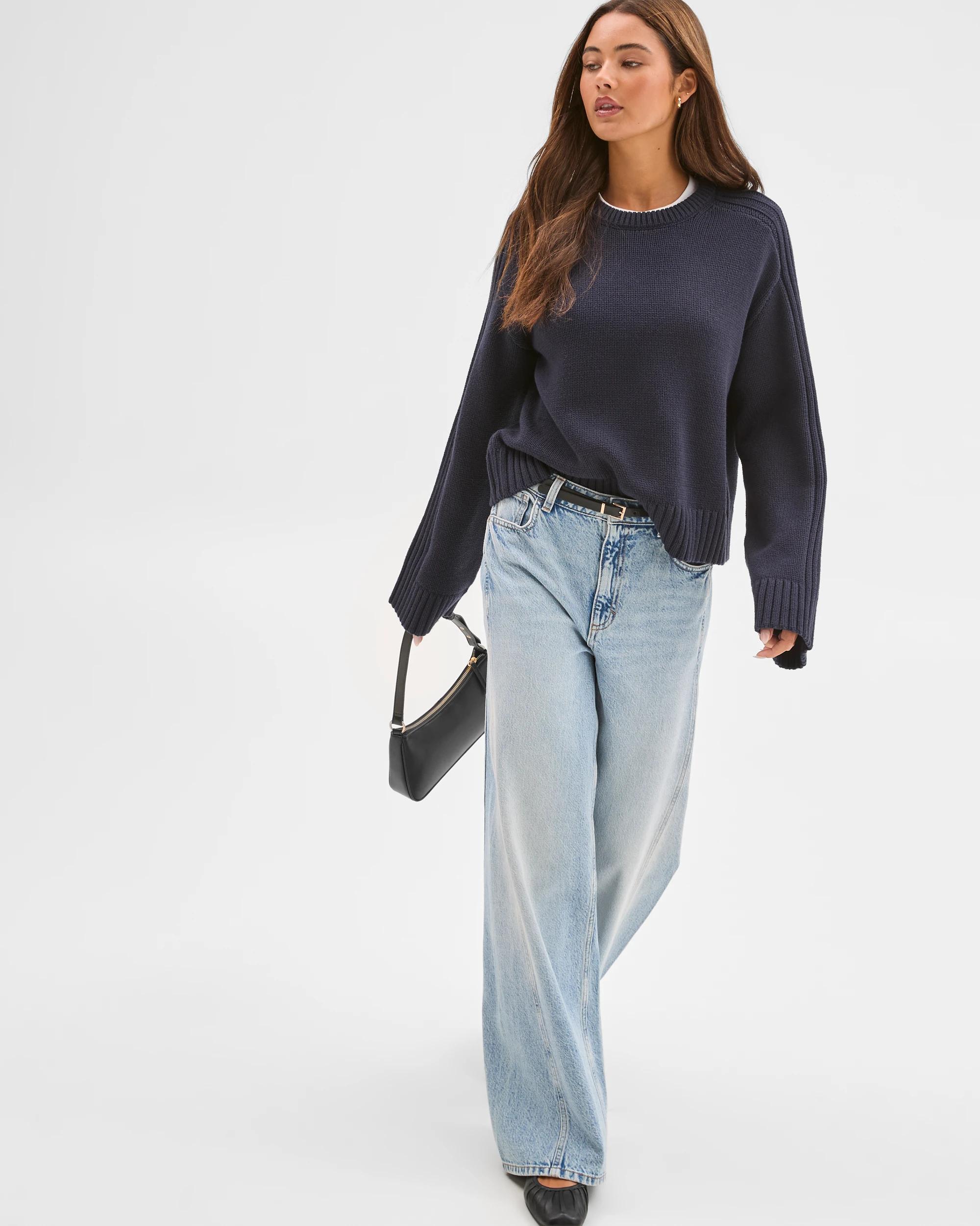 1 Lily Loves Australian Cotton Blend Crew Neck Knit Jumper NAVY, 1 of 7
