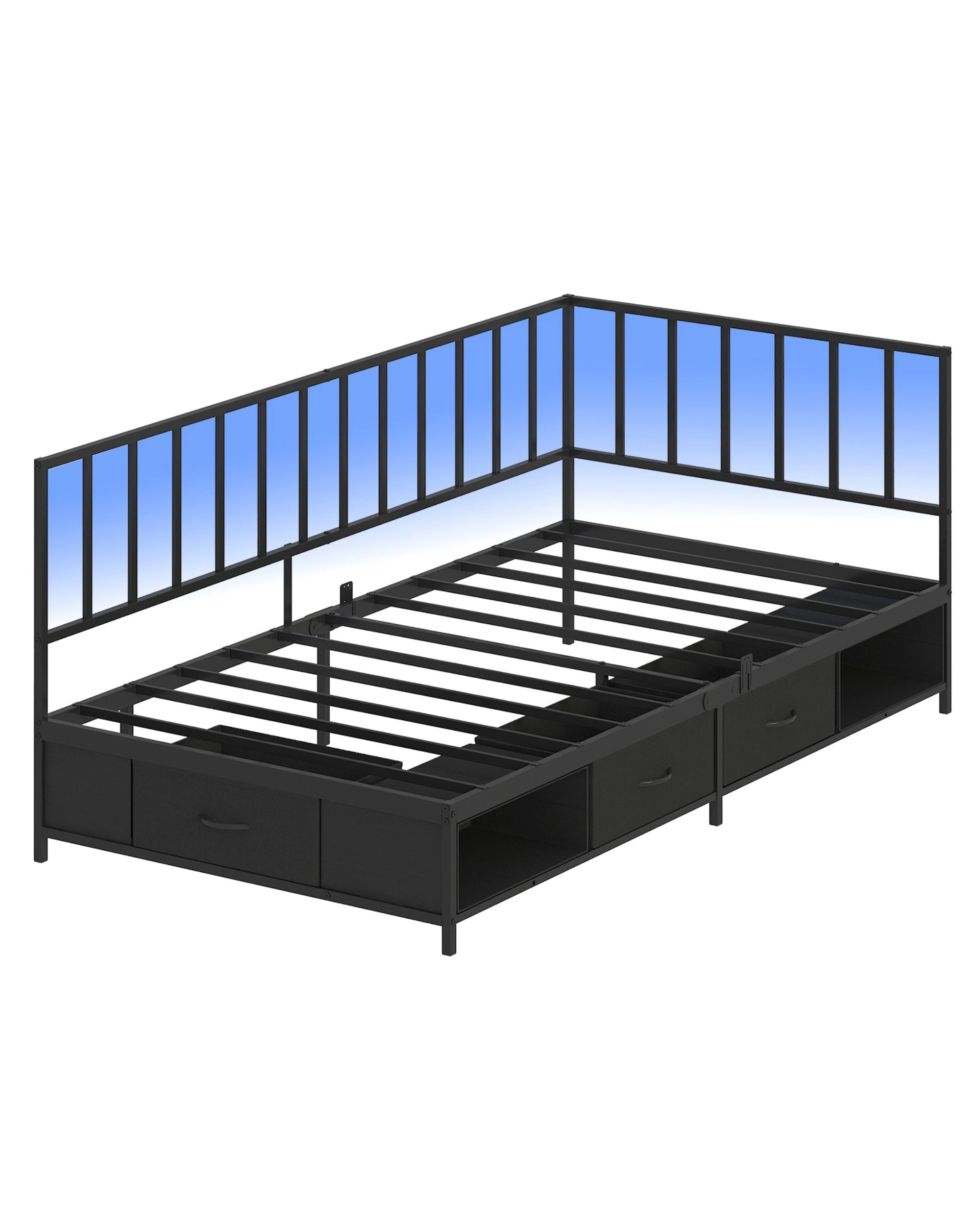 9 Advwin Single Corner Bed Frame L Shaped with LED Light and Drawers - Black, 9 of 9