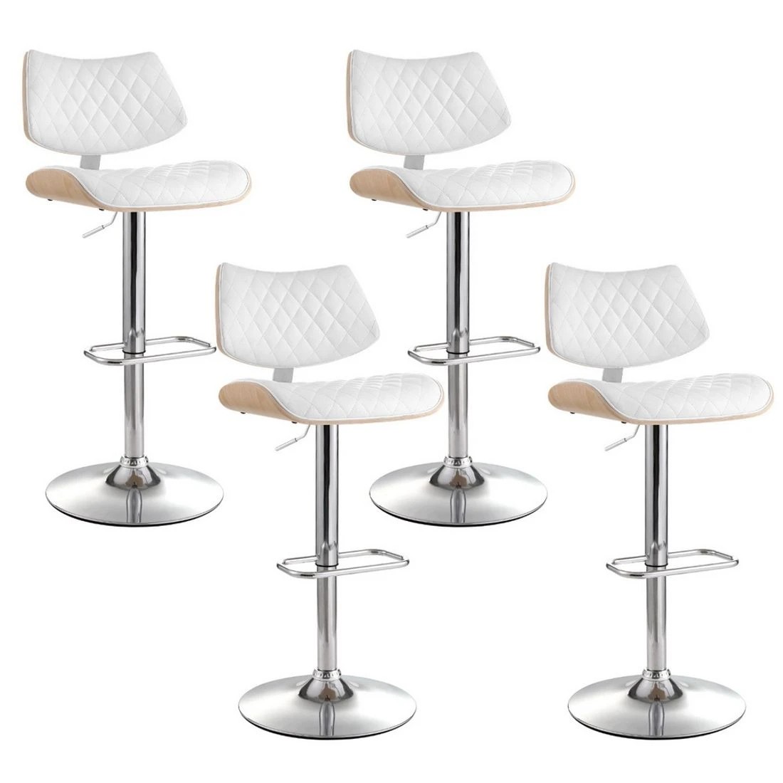 1 Artiss 4x Bar Stools Kitchen Dining Chairs Gas Lift Stool Wooden Leather - White, 1 of 7