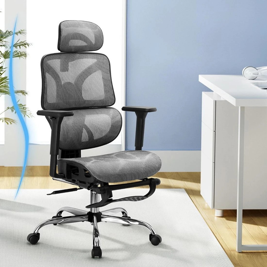 3 Artiss Ergonomic Office Chair Footrest - Grey, 3 of 6