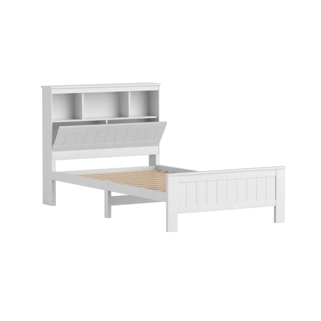 2 Artiss Bed Frame King Single Size Wooden with 3 Shelves Bed Head - White, 2 of 7