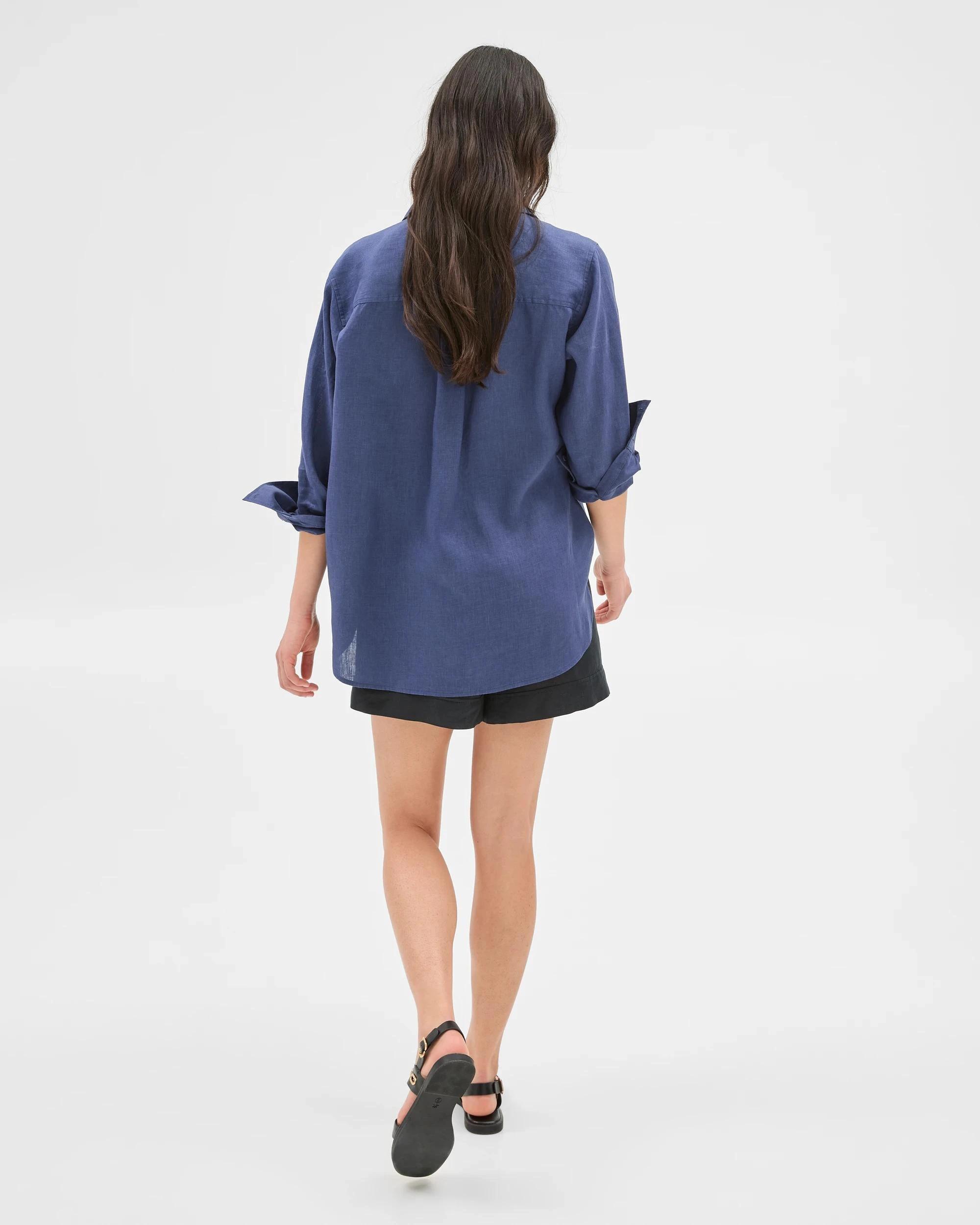 4 Target Woman European Linen Long Sleeve Shirt BLUE INDIGO, 4 of 8