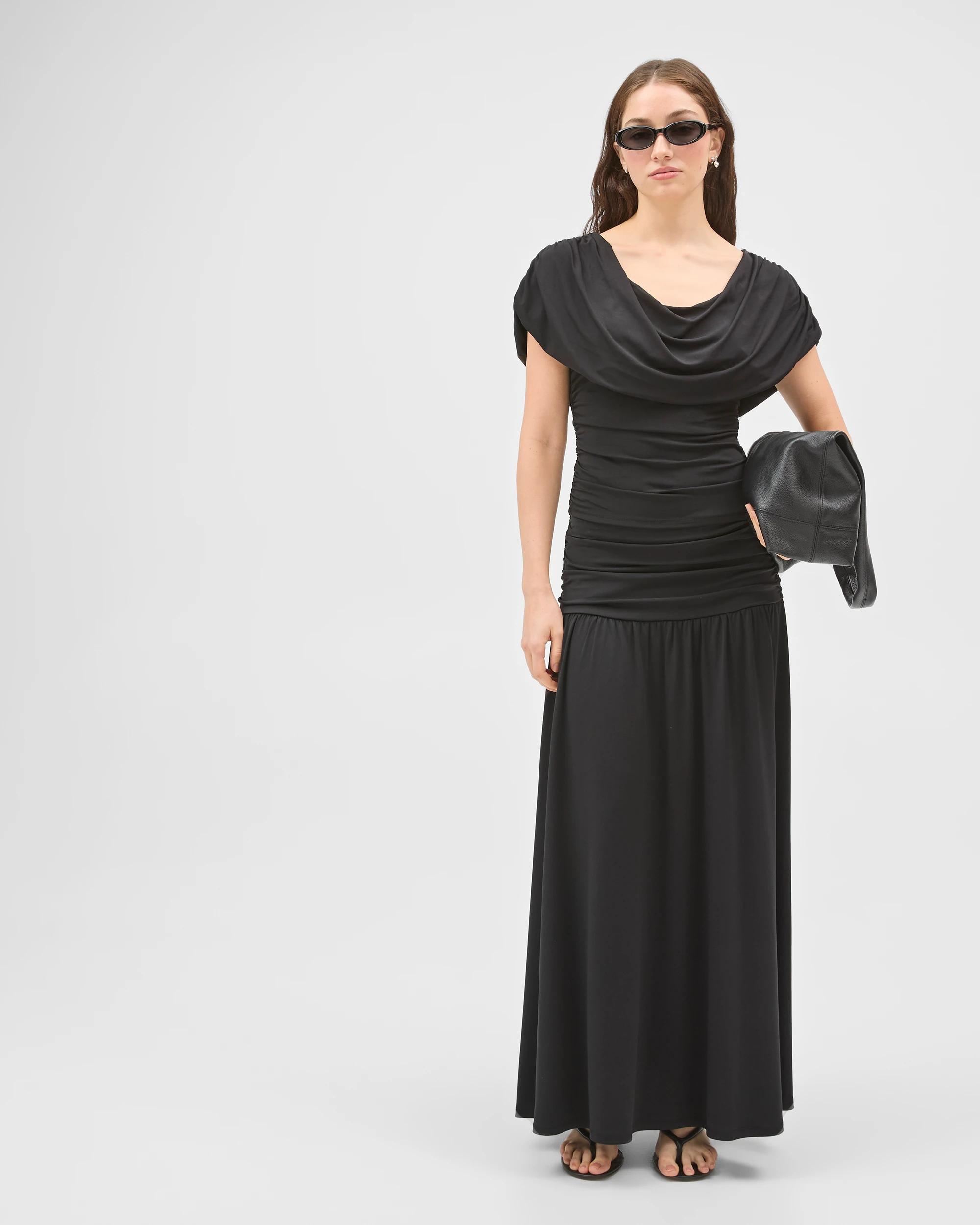 1 Lily Loves Drape Maxi Skirt BLACK, 1 of 7