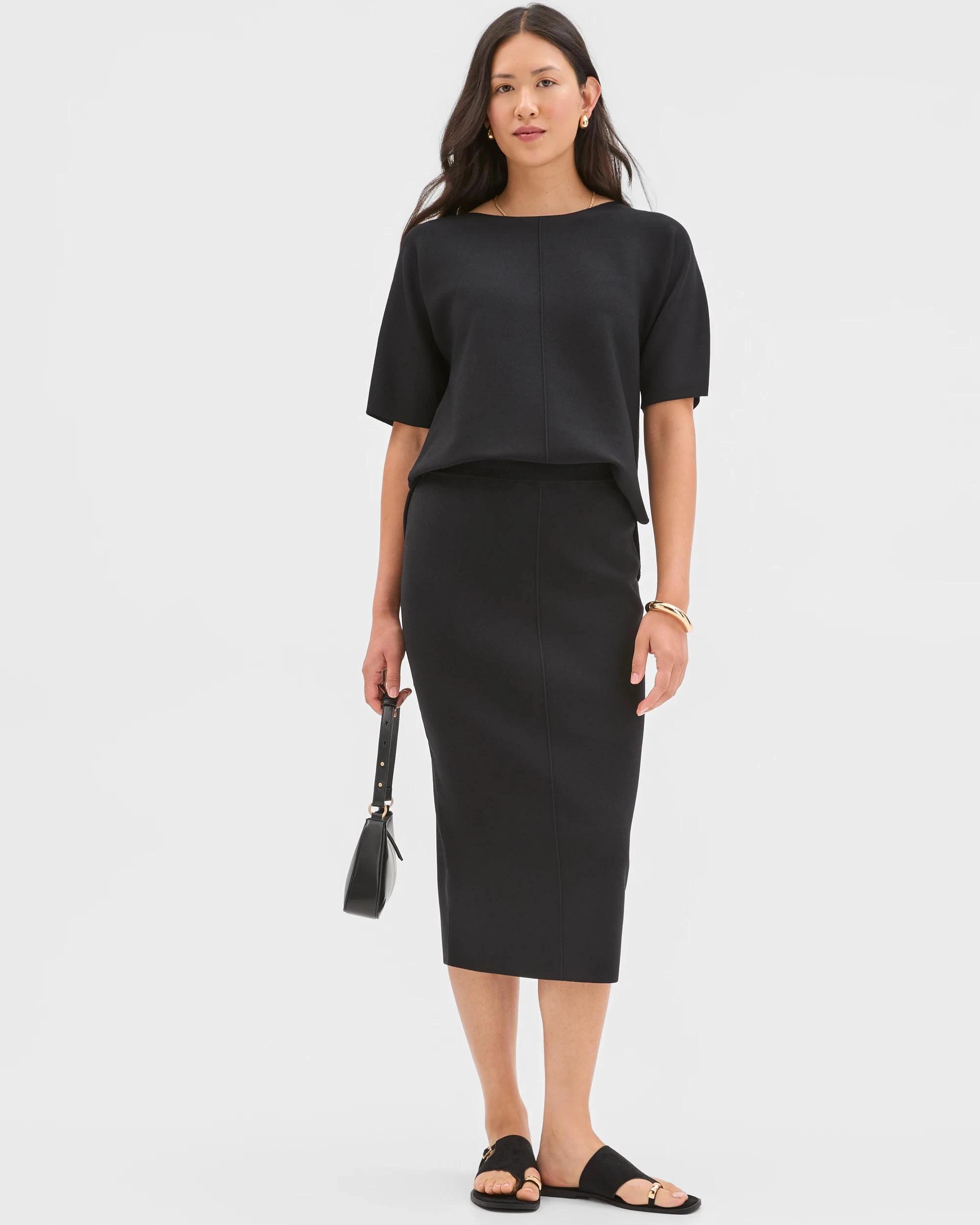 1 Preview Crepe Knit Pencil Skirt BLACK, 1 of 5