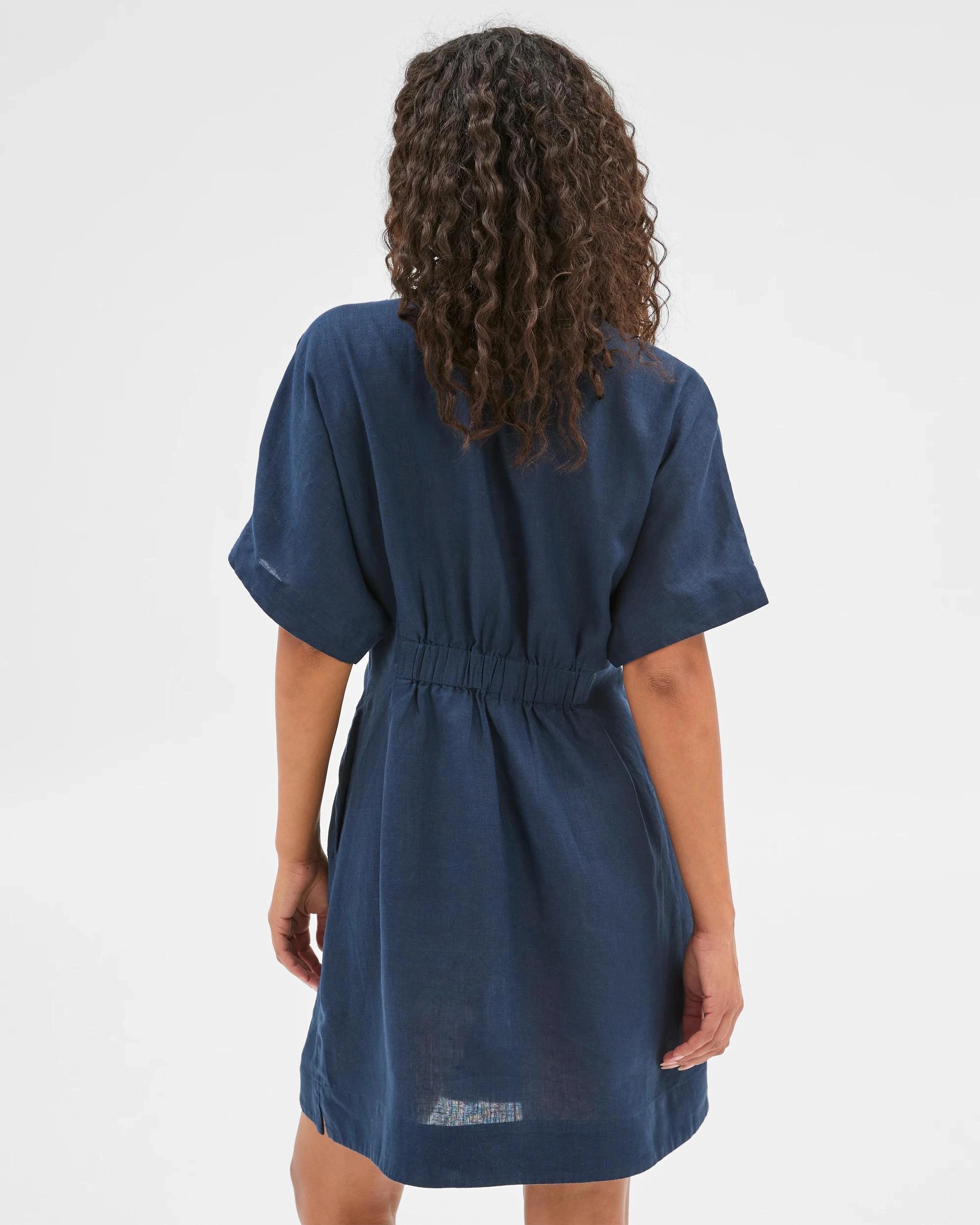 7 Target European Linen Shirt Mini Dress NAVY BLUE, 7 of 7
