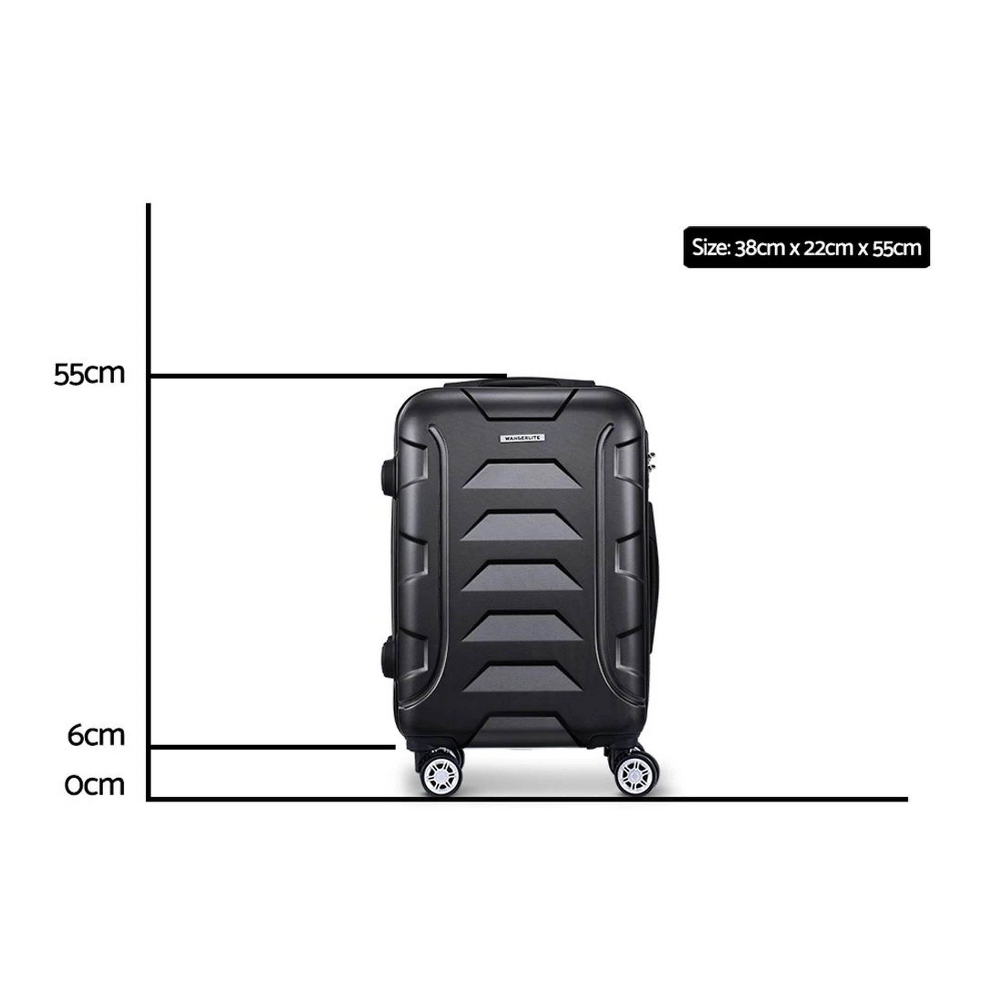 3 Wanderlite 20" 55cm Luggage Trolley Travel Suitcase Set Hard Case Lightweight Strap - Black, 3 of 8