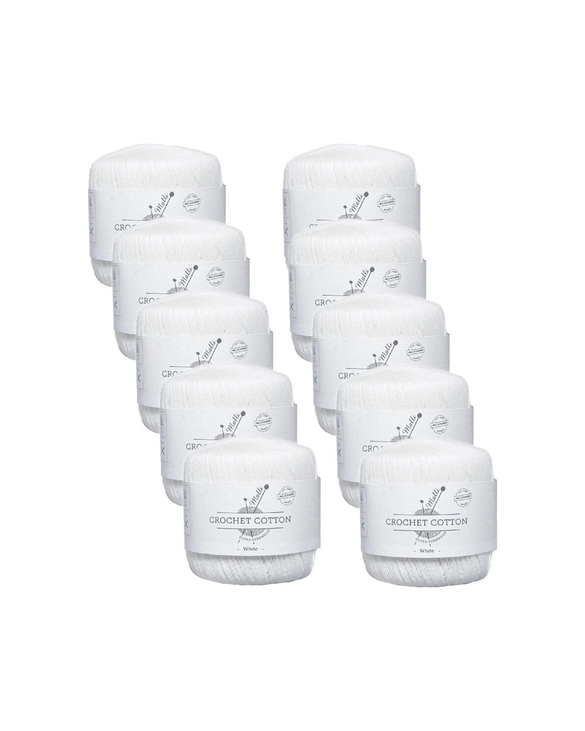 1 Malli 10PK Super Strength 100 Percent Cotton Crochet Knitting Yarn 3ply 50g - White, 1 of 1