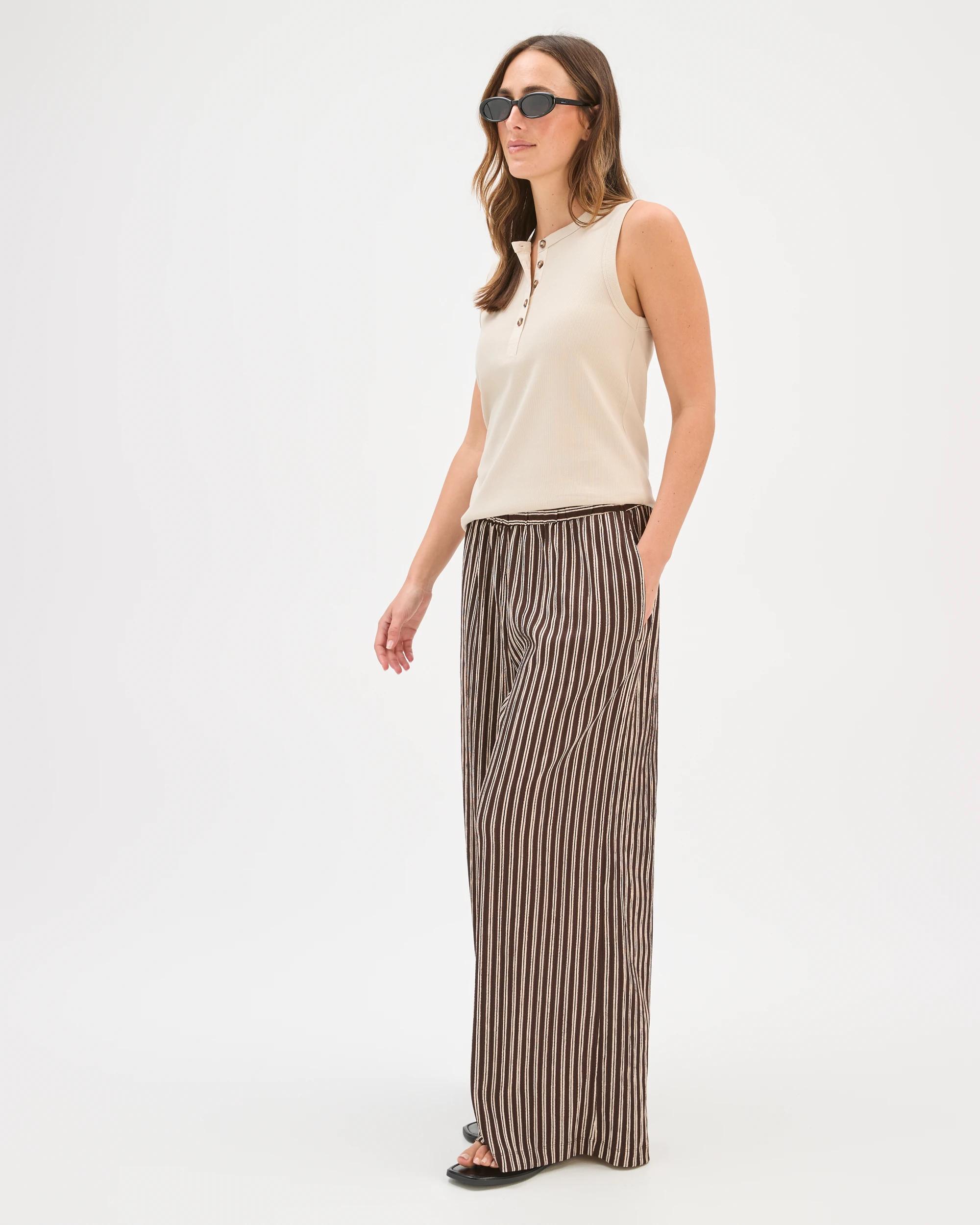 2 Target Woman Pull On Textured Wide Leg Pants COFFEE BEAN/BLACK STRIPE, 2 of 7