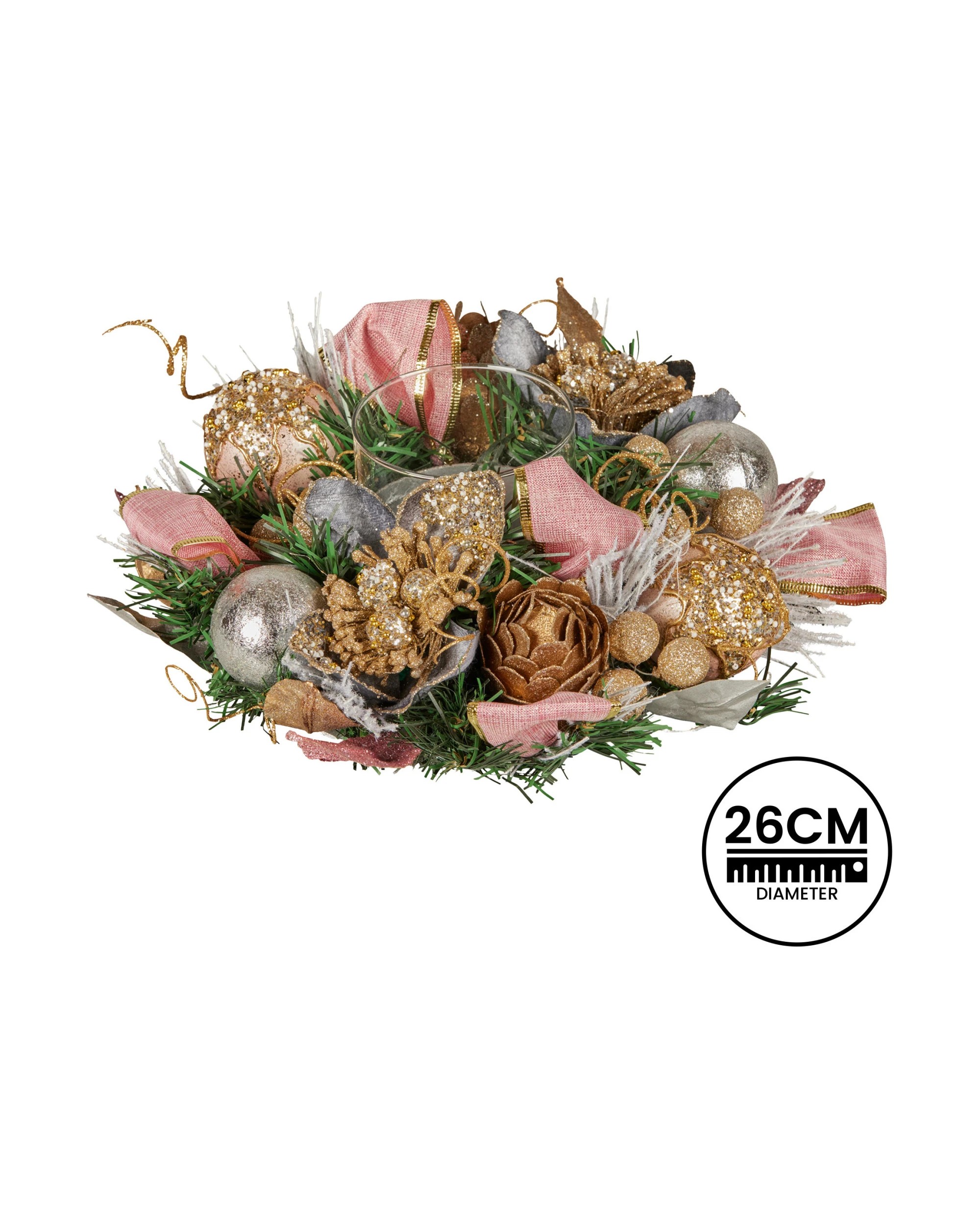 3 Christabelle 26cm Christmas Centrepiece Lush Green Holiday Jewelled Baubles Foliage Flowers Pine Cones Ribbon, 3 of 9