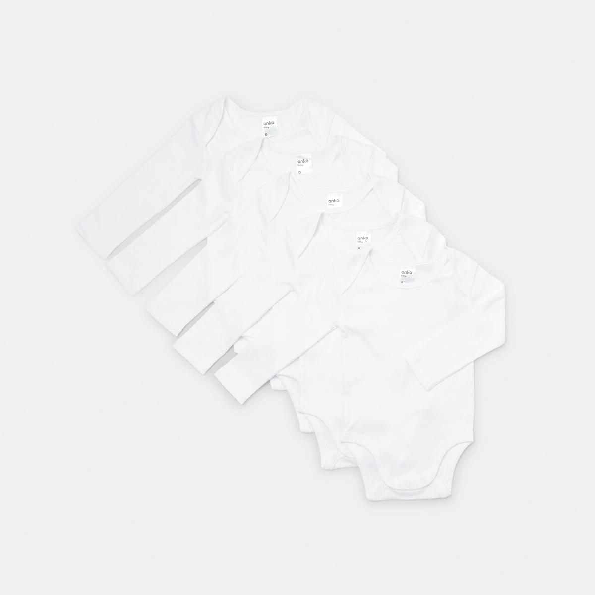 1 5 Pack Long Sleeve Bodysuits EXCELLENT WHITE, 1 of 4