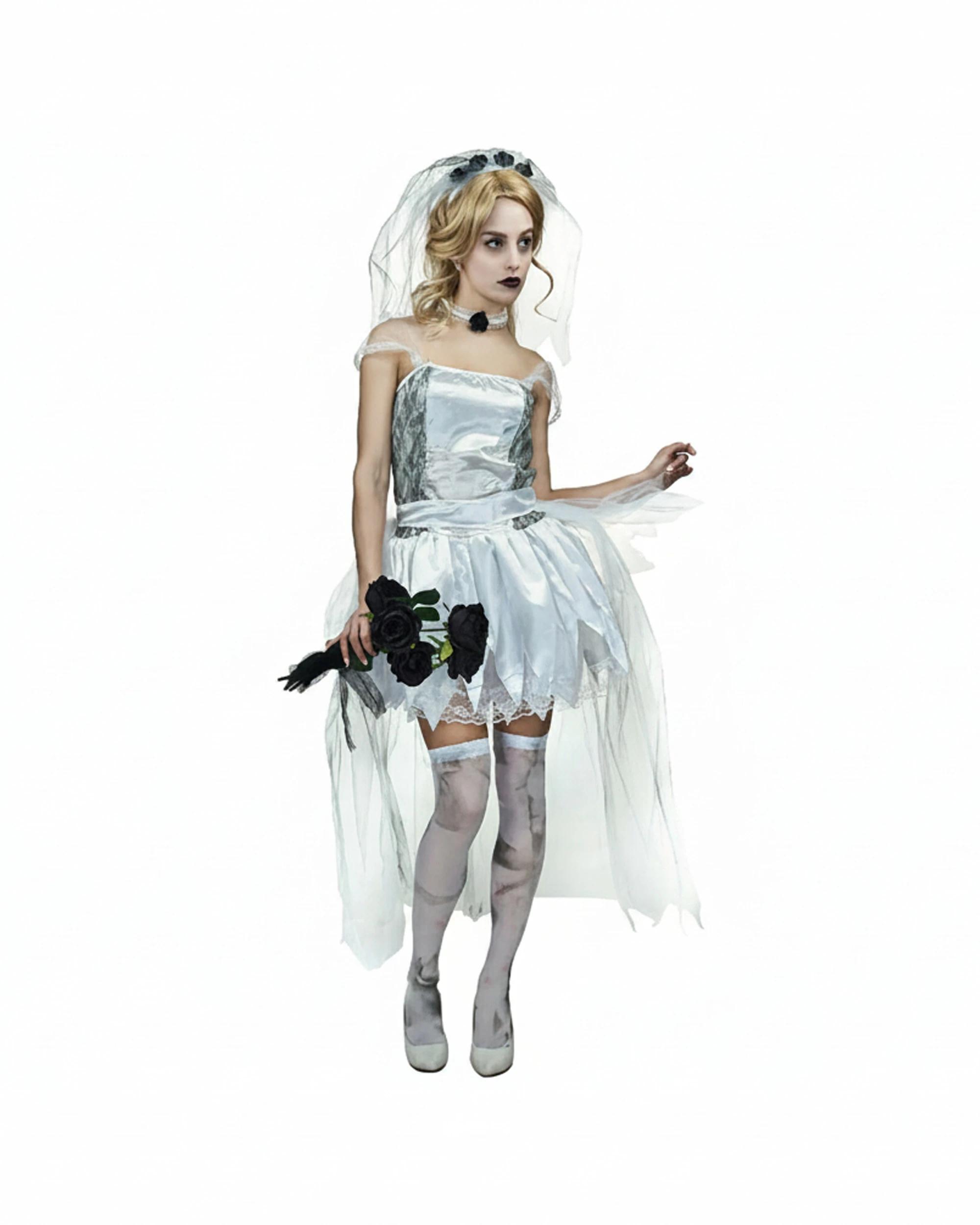 1 JD Party Womens Queen Zombie Bride Strapless Dress Halloween Costume M/L - Grey SILVER/WHITE, 1 of 1