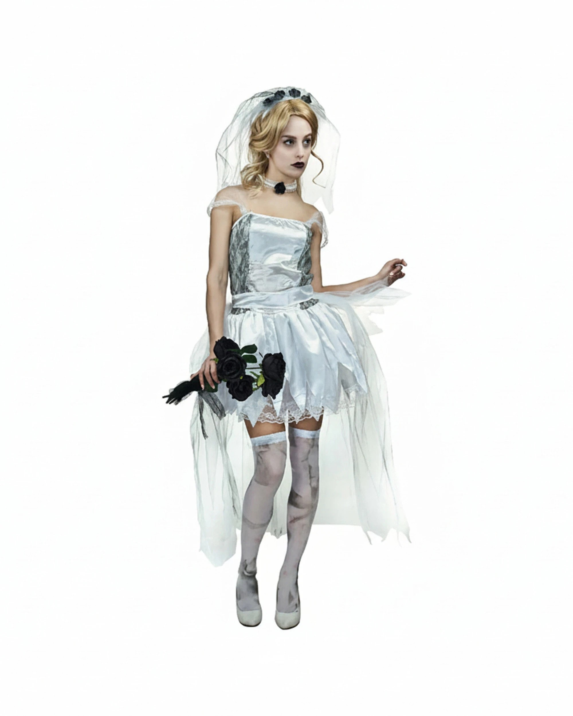 1 JD Party Womens Queen Zombie Bride Strapless Dress Halloween Costume M/L - Grey, 1 of 1