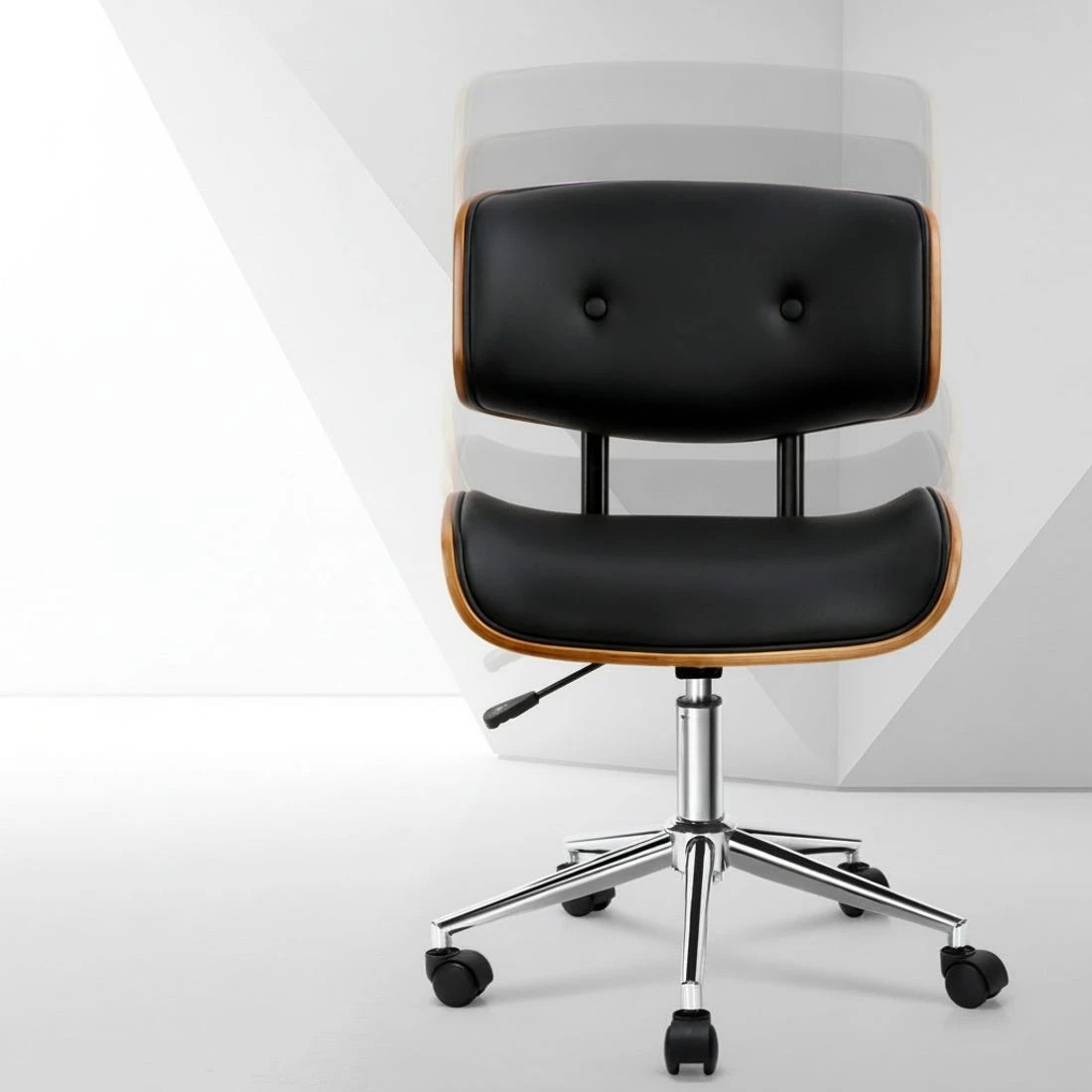 3 Artiss Wooden Office Chair PU Seat - Black, 3 of 7