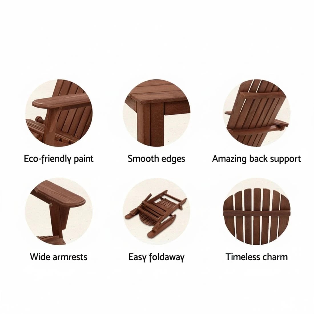 4 Gardeon 3 Piece Adirondack Chair and Table Set Wooden Foldable Folding Outdoor Beach Patio Relaxing Ensemble - Brown, 4 of 5