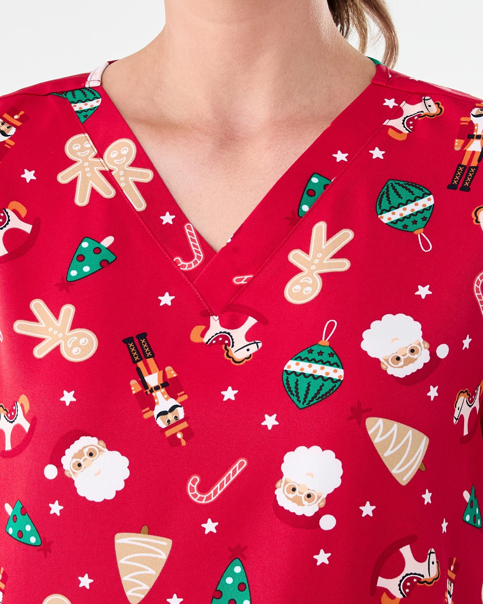 5 Workwear Short Sleeve Christmas Scrub Top SANTA DECORATION STRAWBERRY, 5 of 7