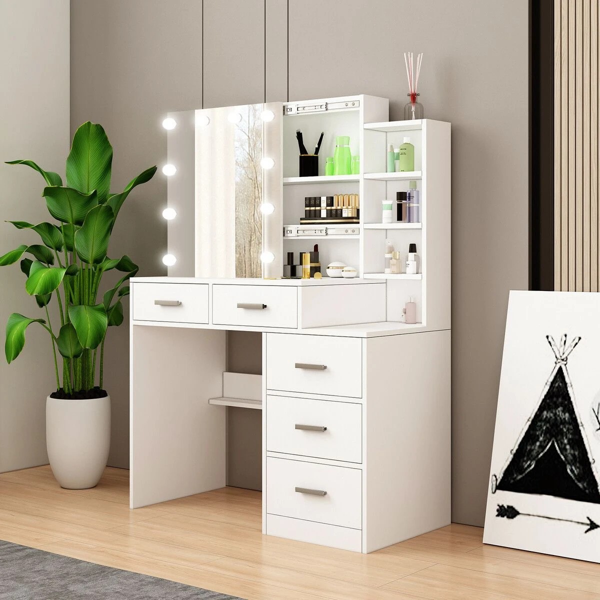 4 LUXSUITE Vanity Dressing Table Hollywood Makeup Mirror White, 4 of 8