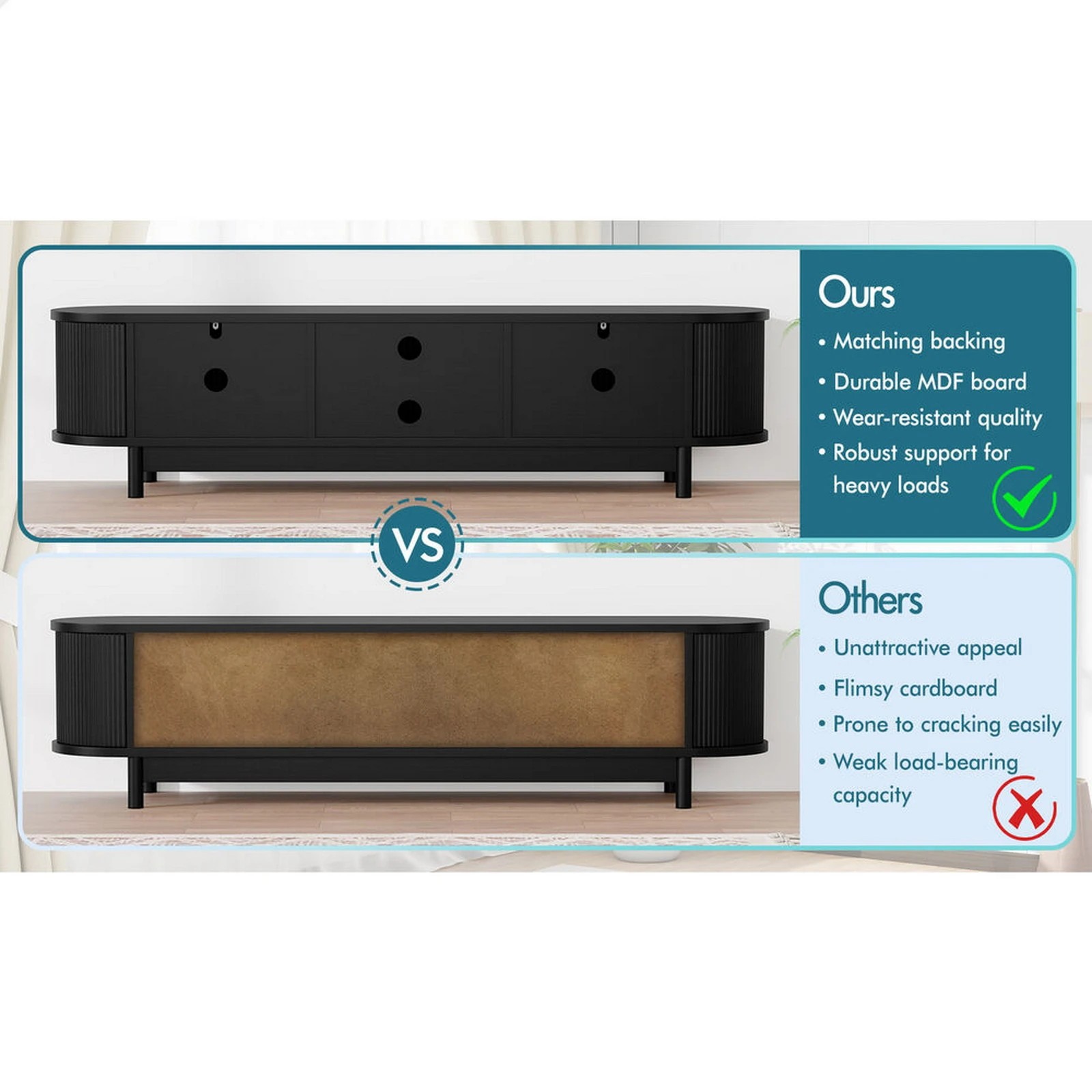 10 Alfordson TV Cabinet Entertainment Unit Stand 160cm Storage Shelf - Black, 10 of 10