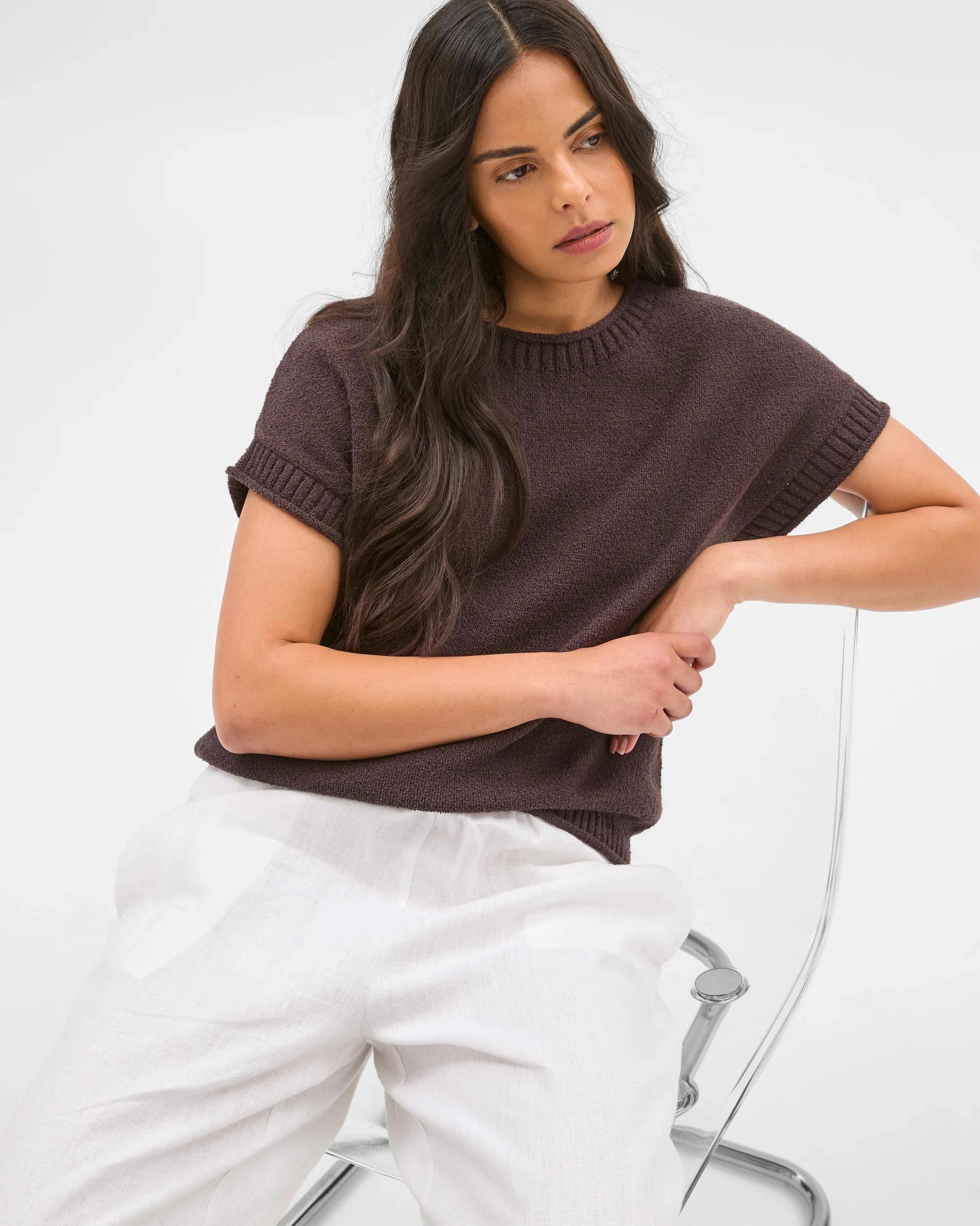 7 Target Australian Cotton Blend Boucle Roll Trim Knit Top BRUNETTE, 7 of 7