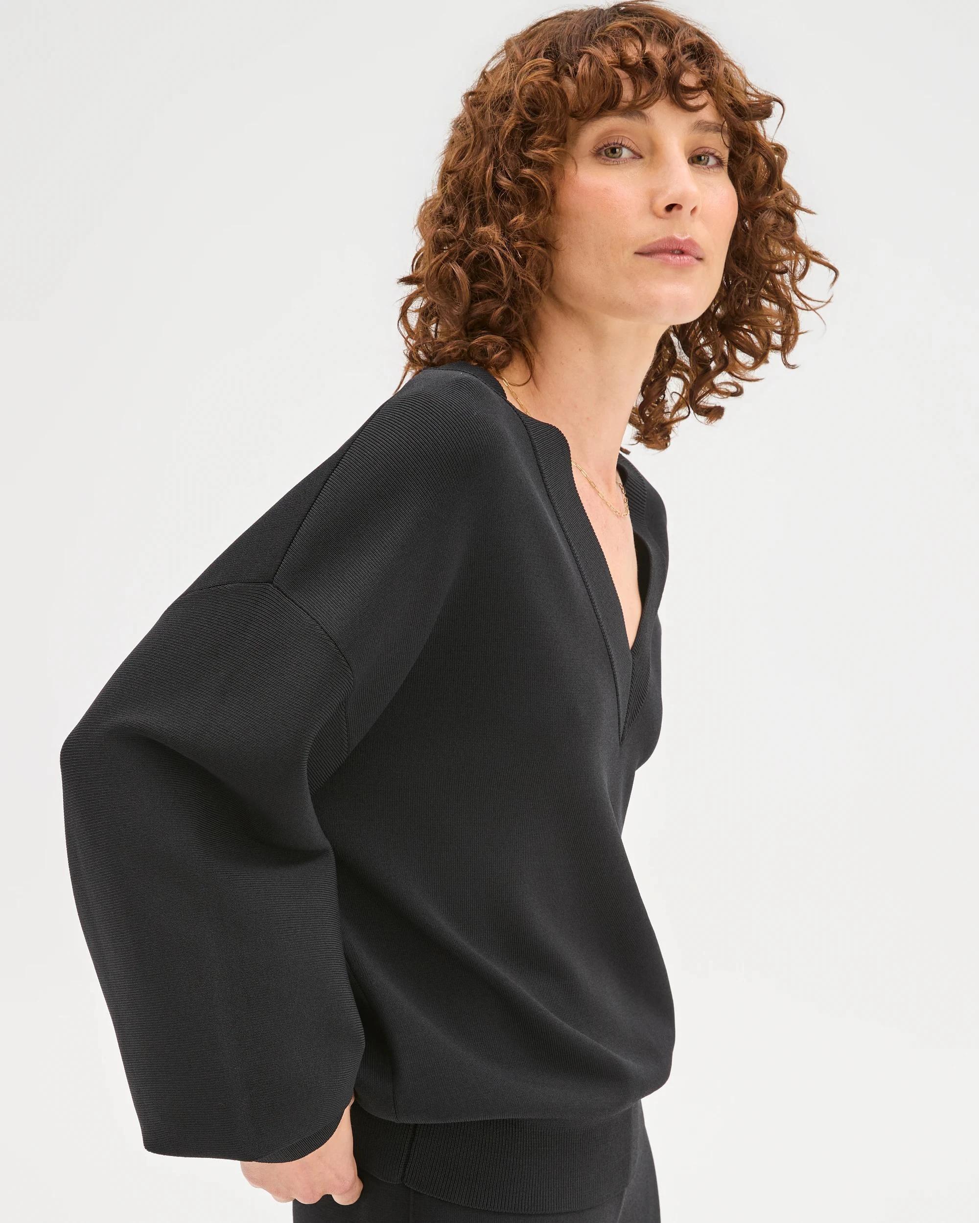 5 Preview Crepe Knit V-Neck Sweater BLACK, 5 of 7