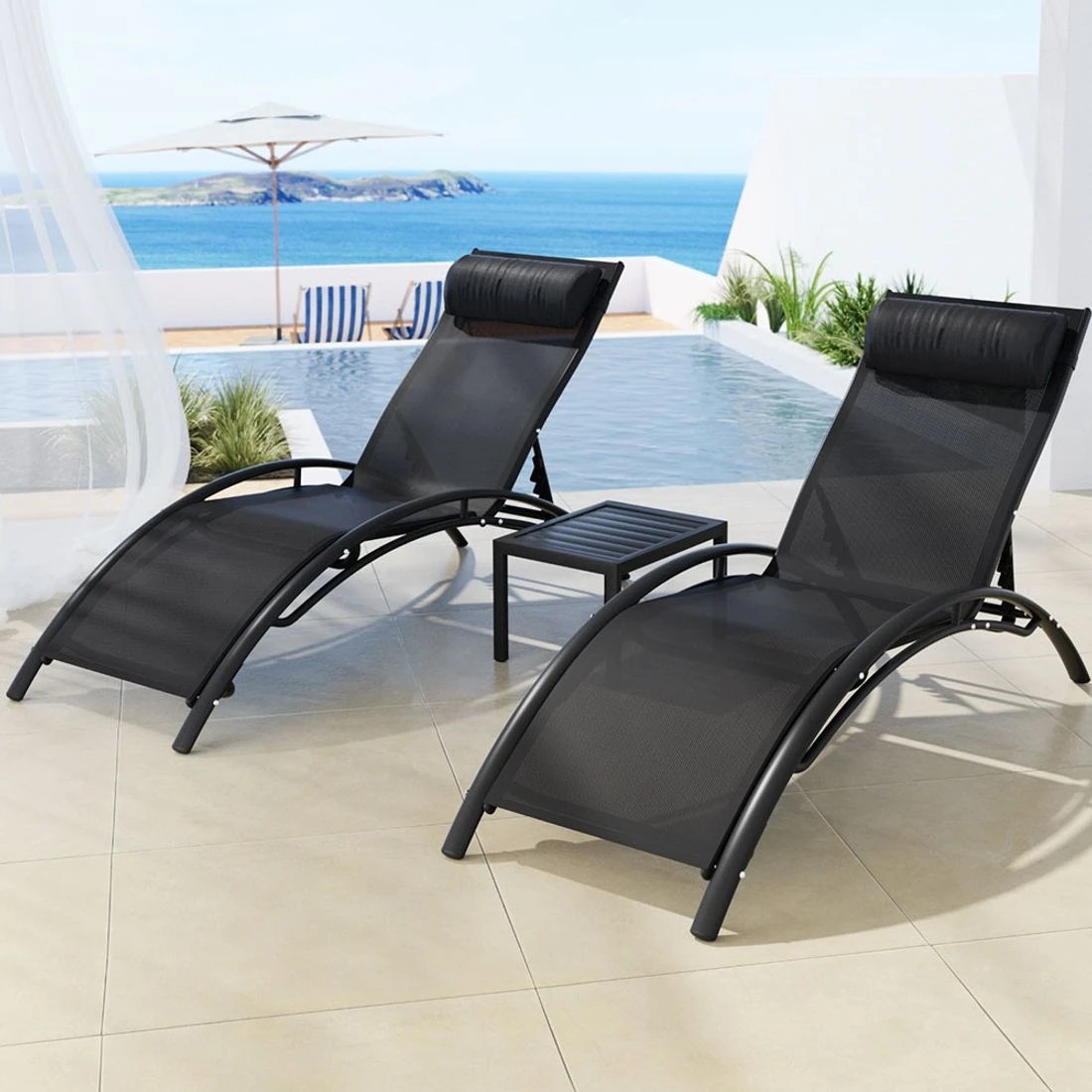 3 Gardeon 3PC Sun Lounge Outdoor Lounger - Black, 3 of 5