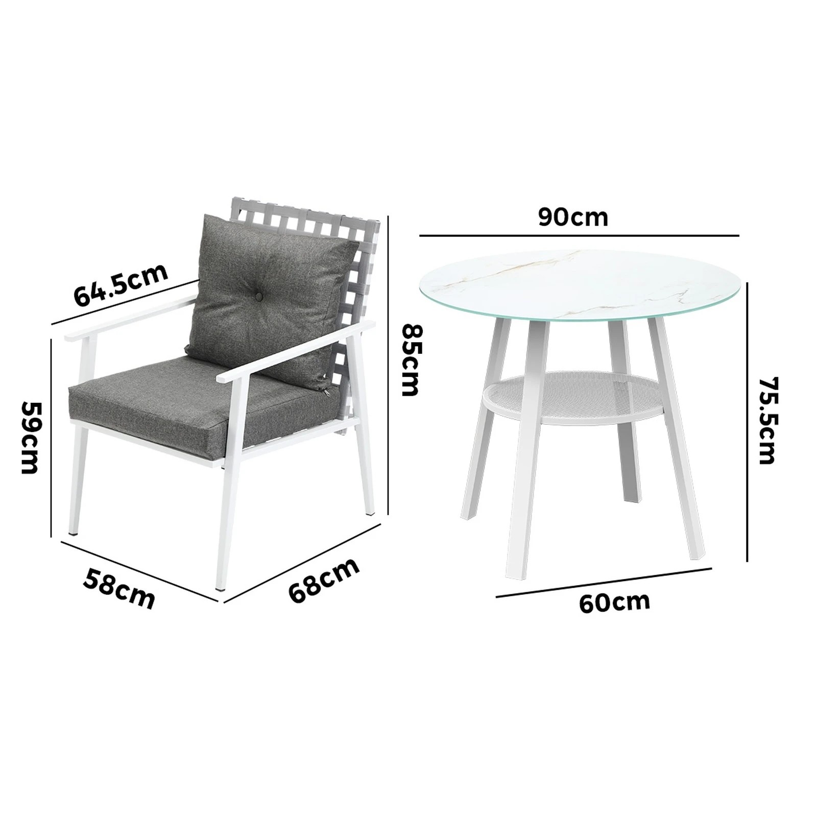 2 Livsip Outdoor Dining Set Patio Furniture Setting 3PCS Marble Table Rattan Chair - Multi, 2 of 9