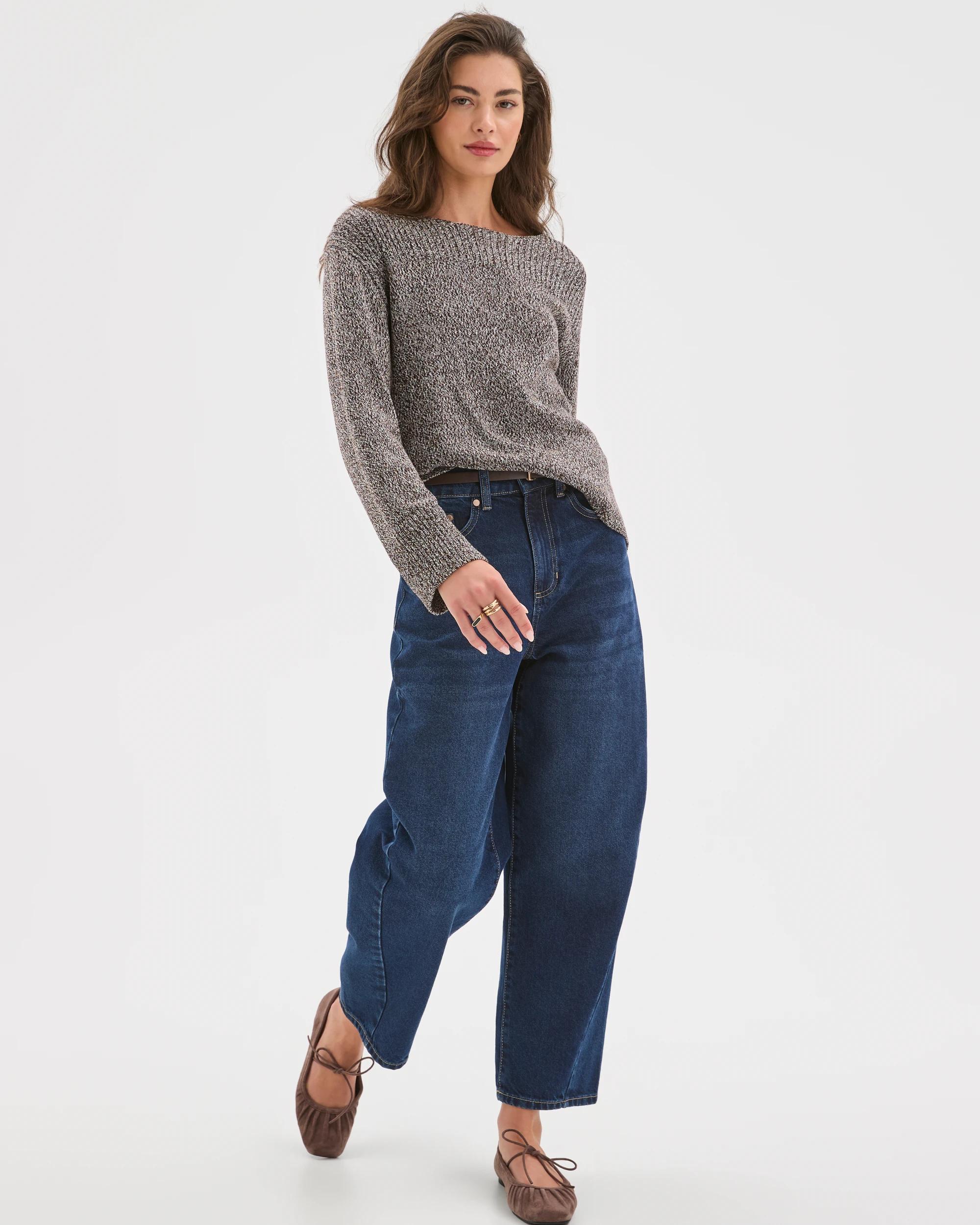 3 Target Petites Petites Australian Cotton Blend Rib Trim Ottoman Boat Neck Jumper CHOCOLATE PLUM TWIST, 3 of 7