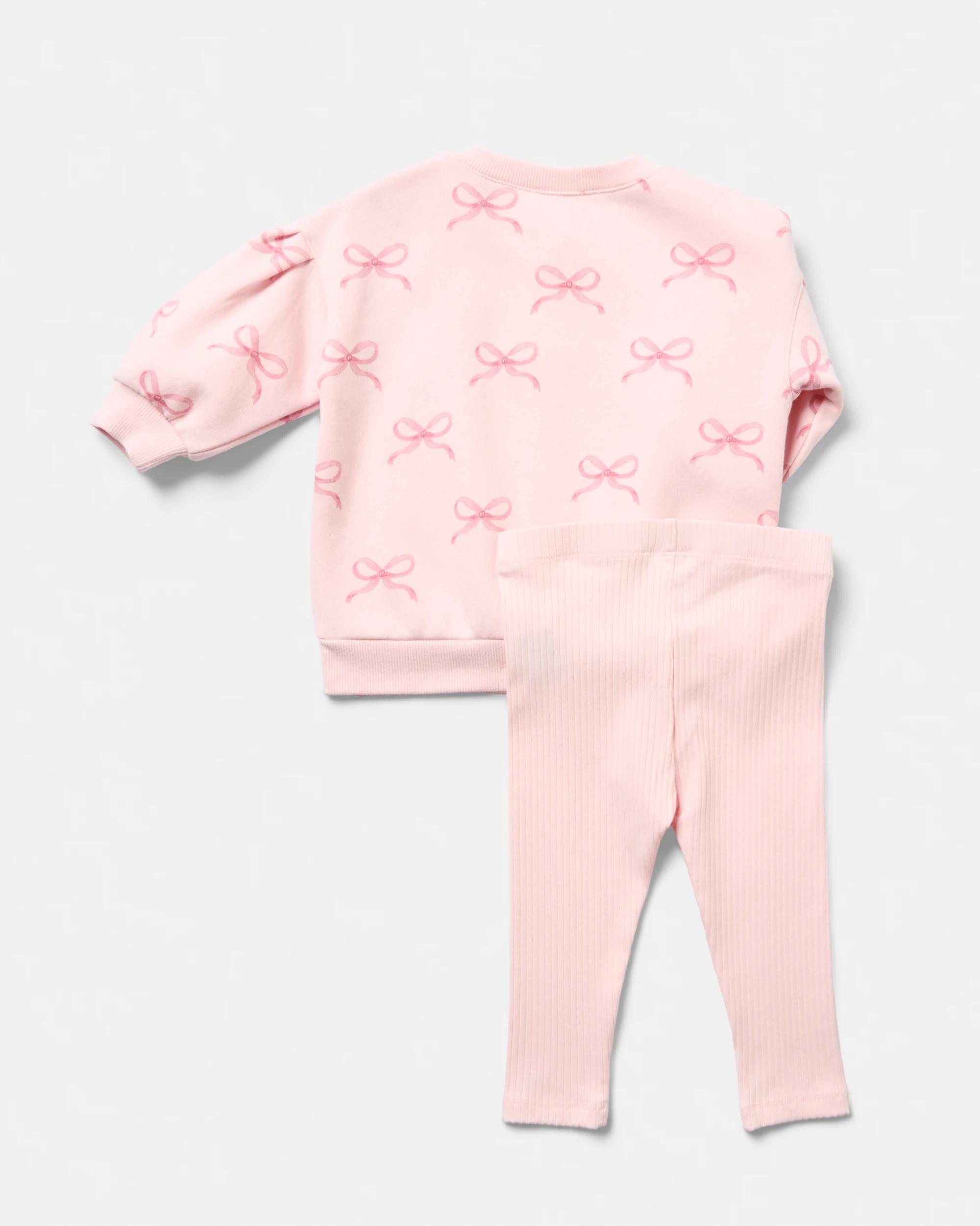 2 Australian Cotton Lantern Sleeve Rib Leggings Set Pnk Bows, 2 of 6