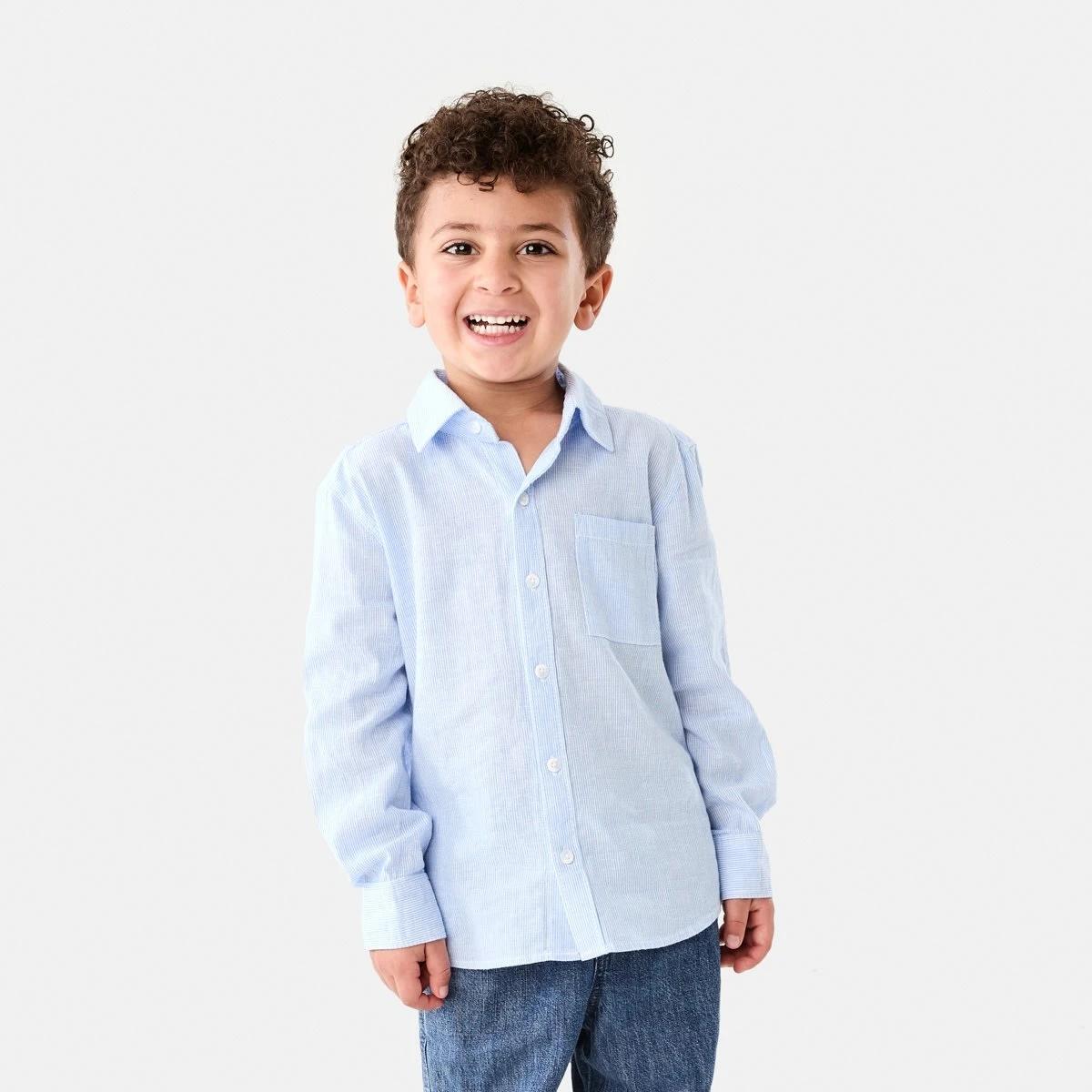 1 Long Sleeve Linen Shirt BLUE STRIPE, 1 of 9