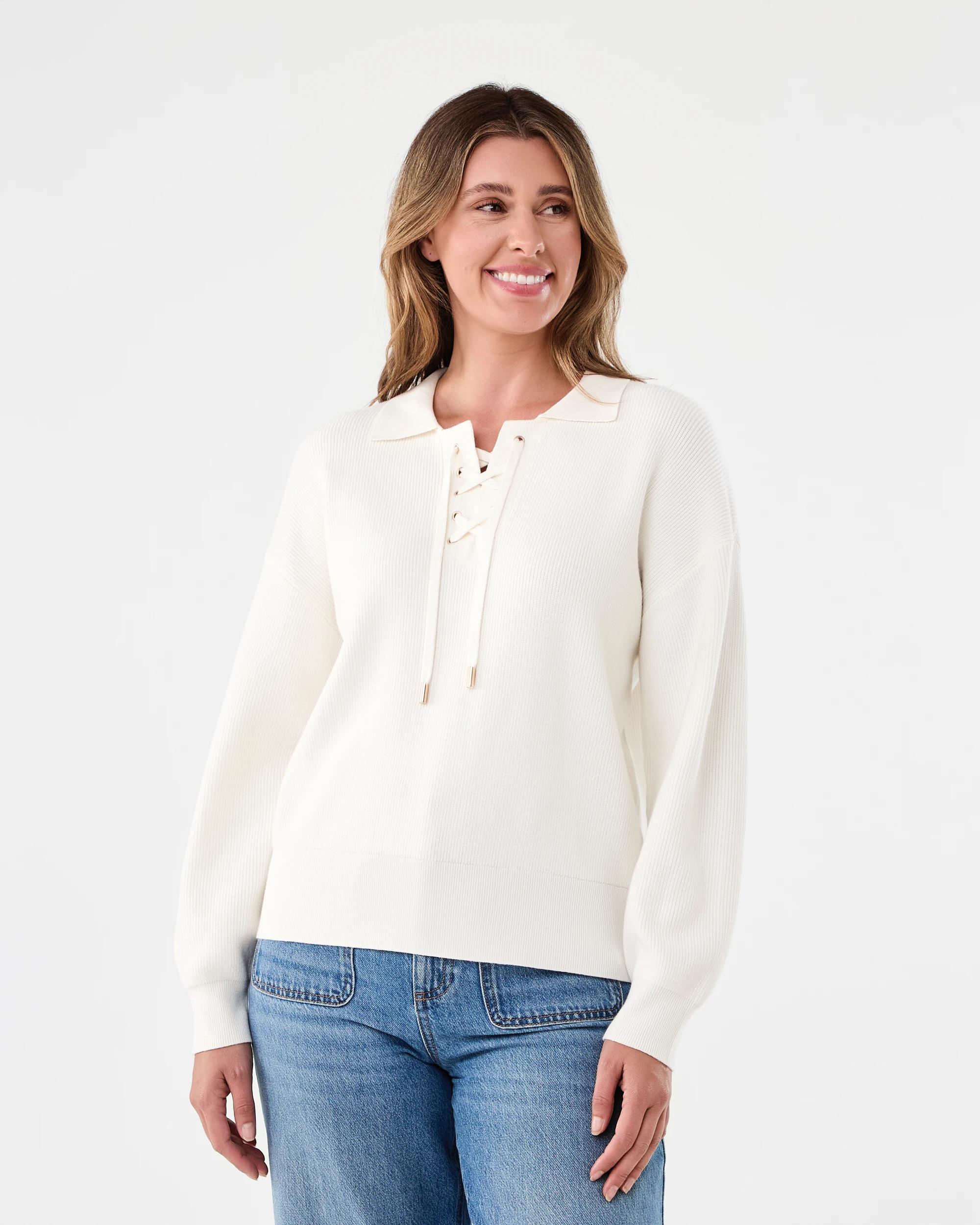 1 Lace Up Rib Jumper Cld White, 1 of 7