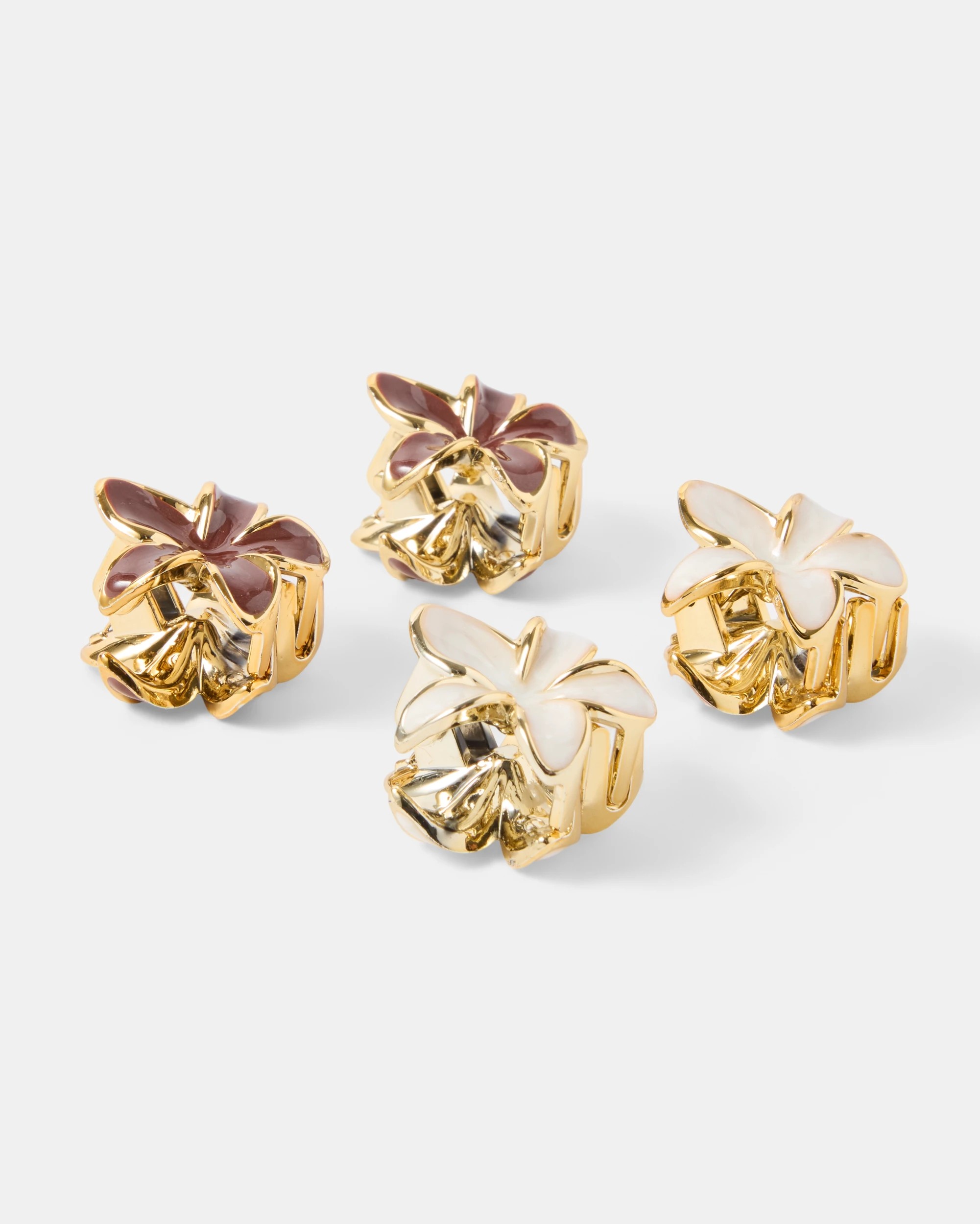 2 4 Pack Purple, White and Gold Tone Enamel Frangipani Claw Hair Clip, 2 of 3