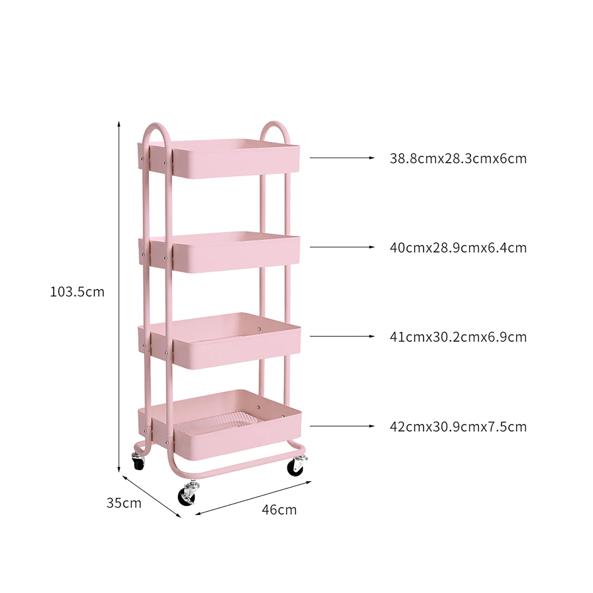 6 Levede 4 Tiers Storage Trolley Pink, 6 of 7