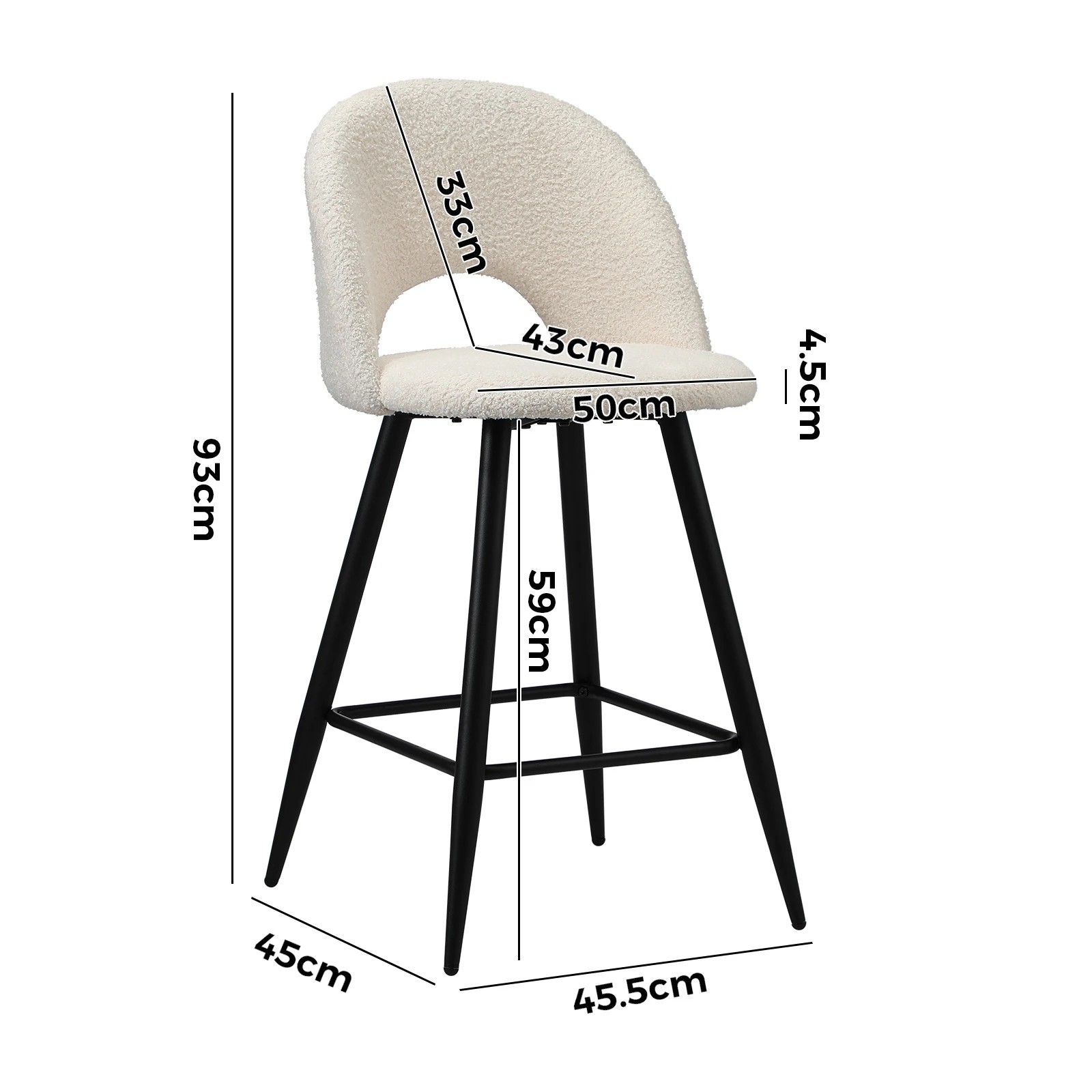 10 Oikiture 2x Bar Stools Kitchen Counter Stool Dining Chairs Boucle Horn
 - White, 10 of 10