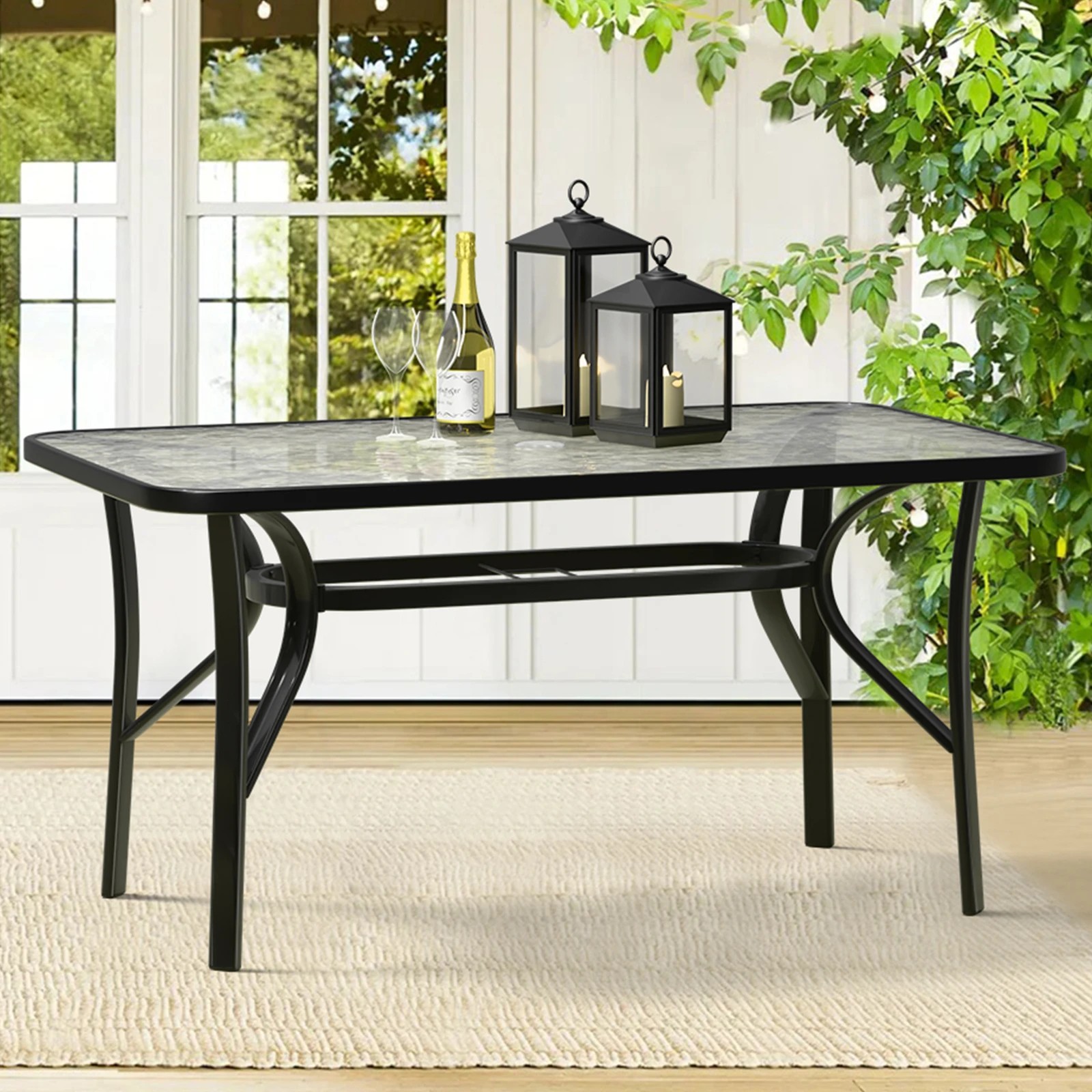 2 Alfordson Outdoor Furniture Patio Dining Table Garden 120CM X 70CM Glass - Black, 2 of 9