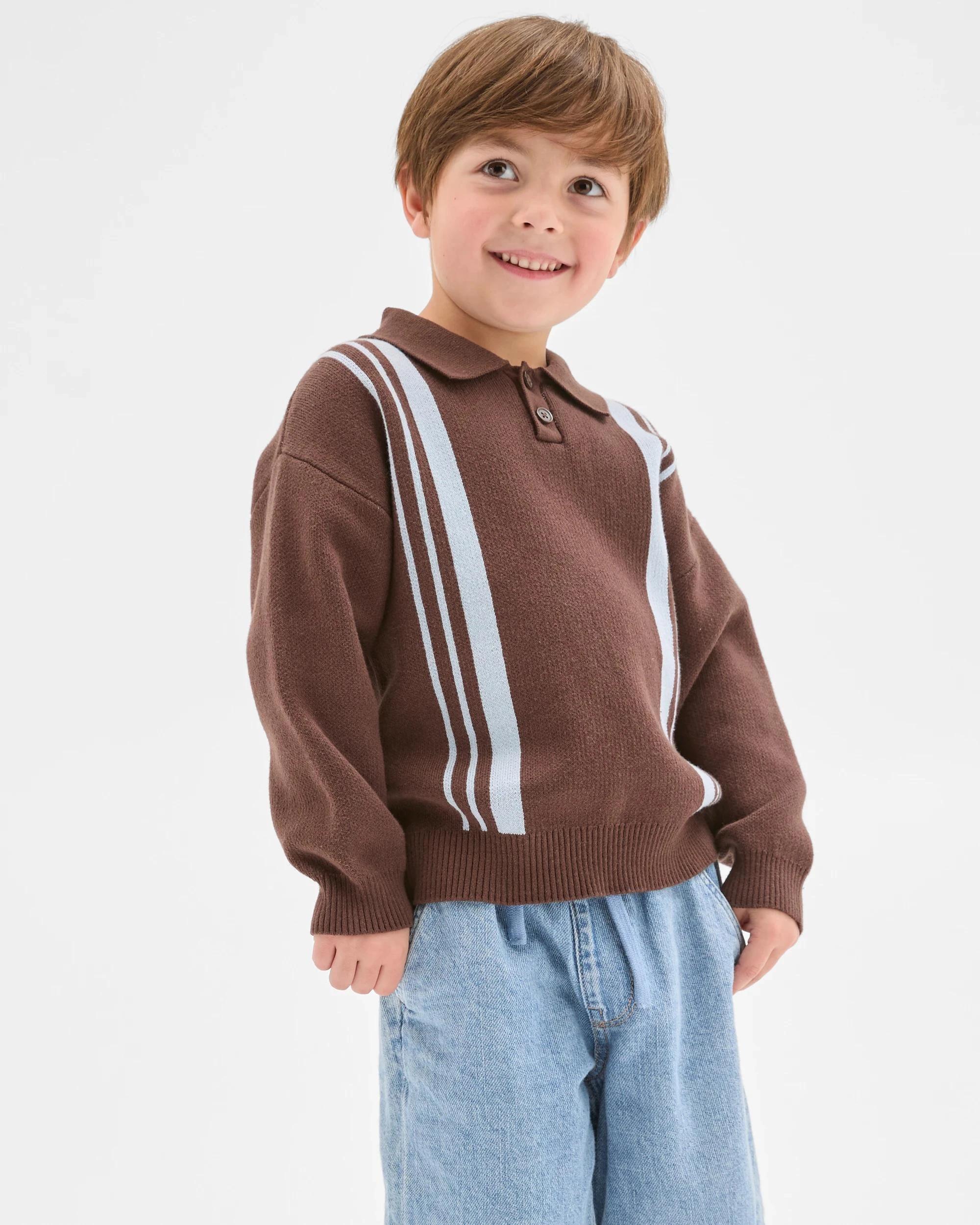1 Target Kids Australian Cotton Lightweight Long Sleeve Knit Polo Top BROWN, 1 of 7
