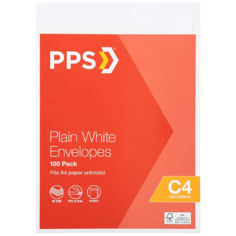 1 PPS Plainface C4 Envelopes White 100 Pack, 1 of 5