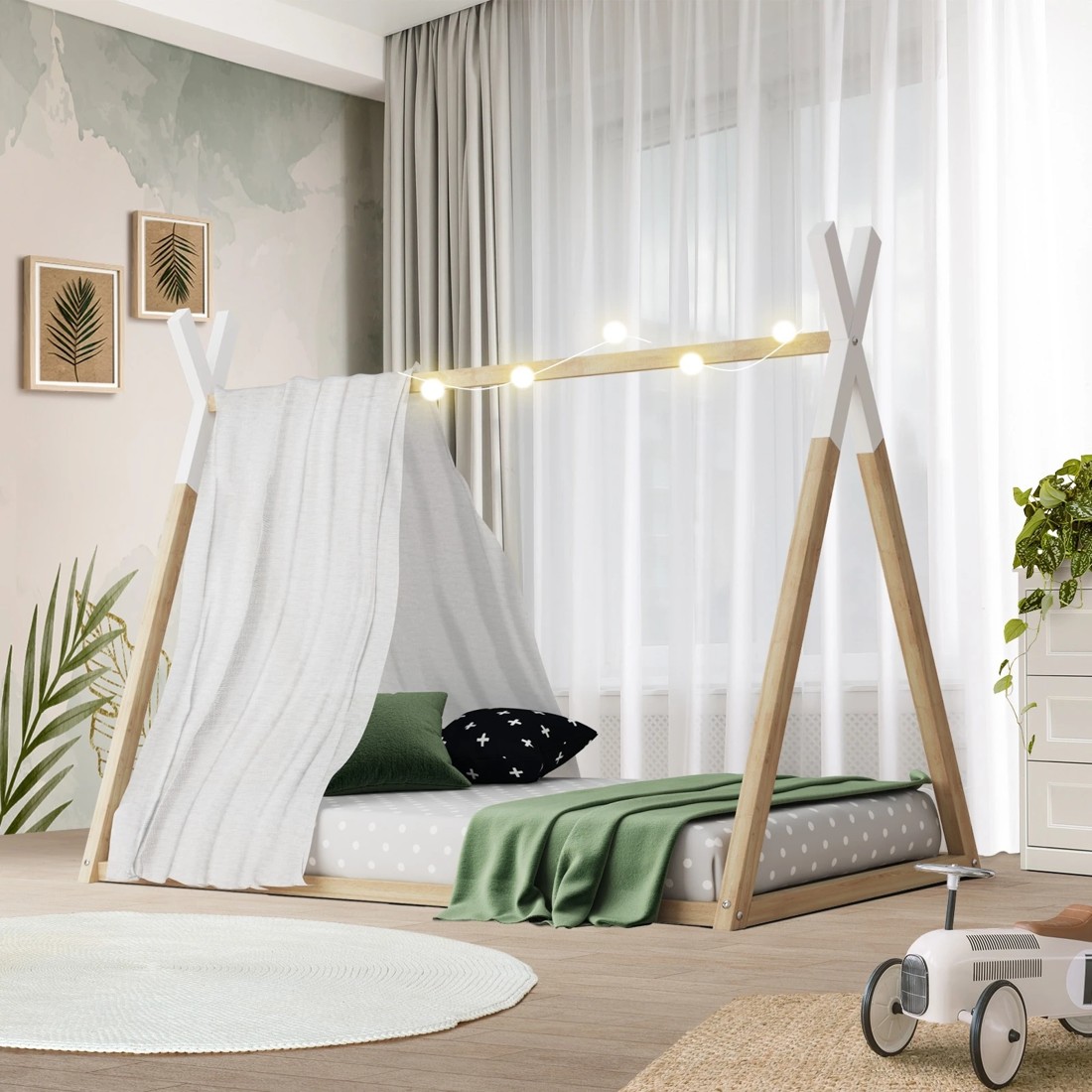 10 Oikiture Wooden Bed Frame Single Timber Teepee House Base Platform
 - Multi, 10 of 10