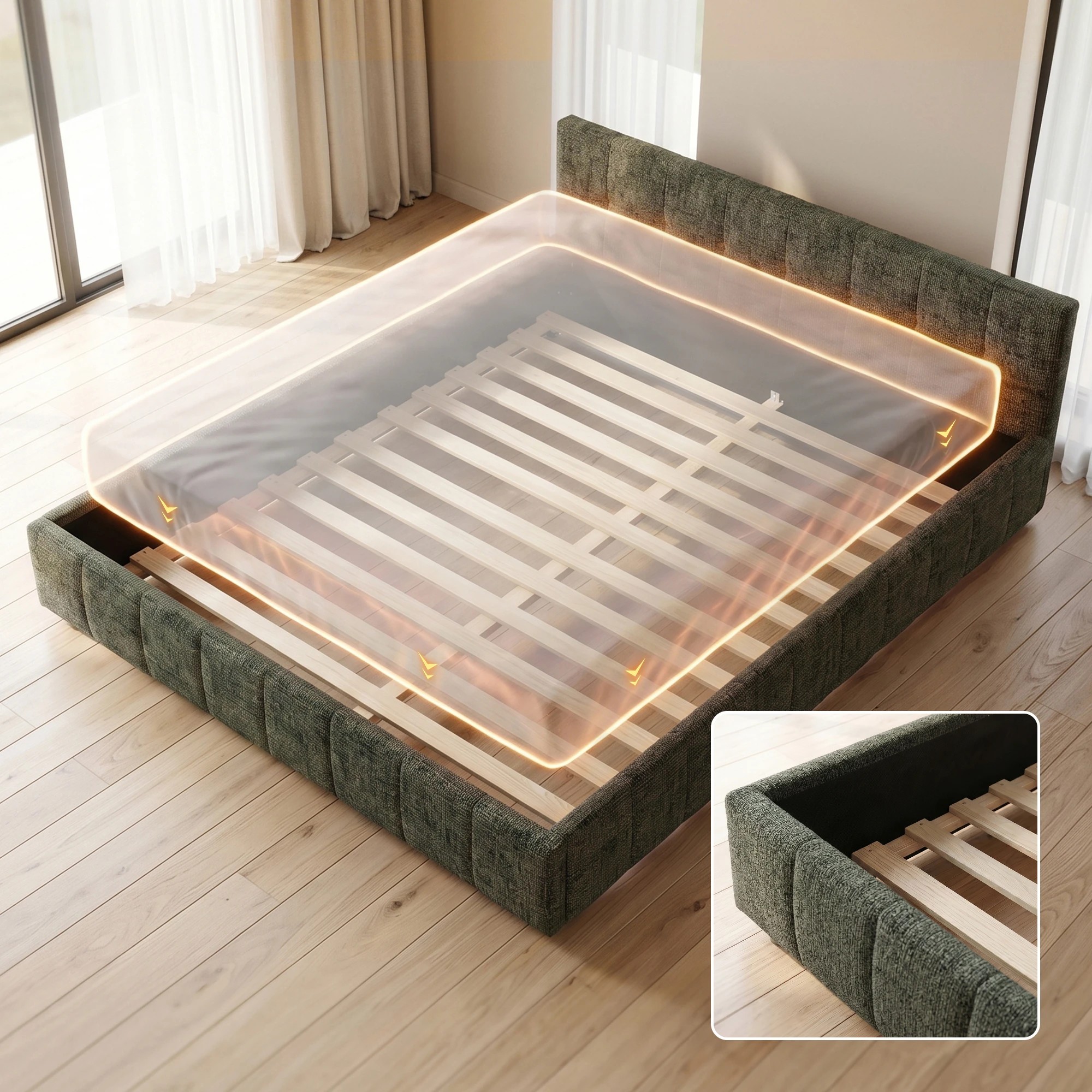 5 Artiss Bed Frame 300kg Low Profile Platform Bed for Bedroom - Double Bed - Green, 5 of 8