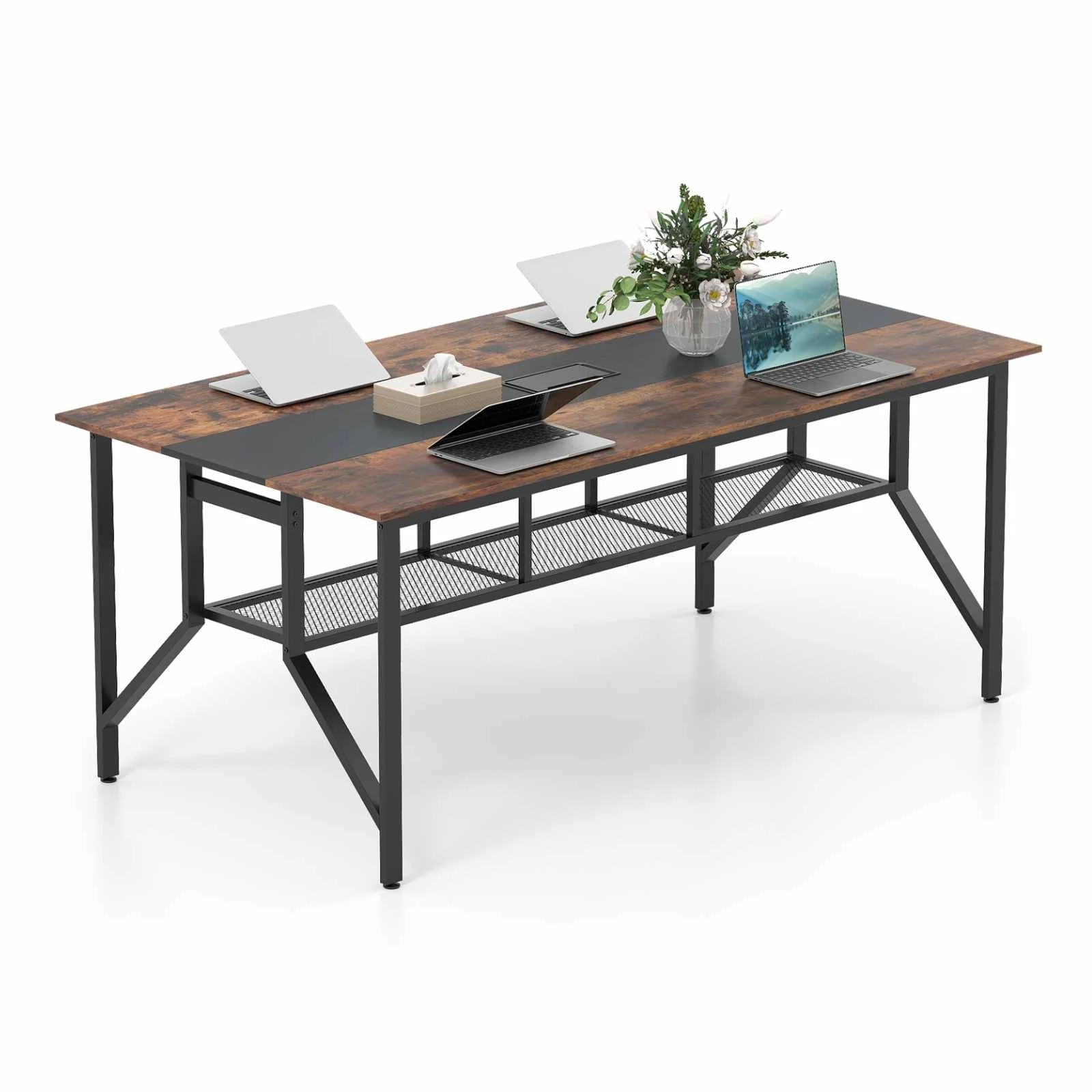 5 Costway 1.8M Office Conference Table w/Mesh Storage Shelf Dining Table, 5 of 6