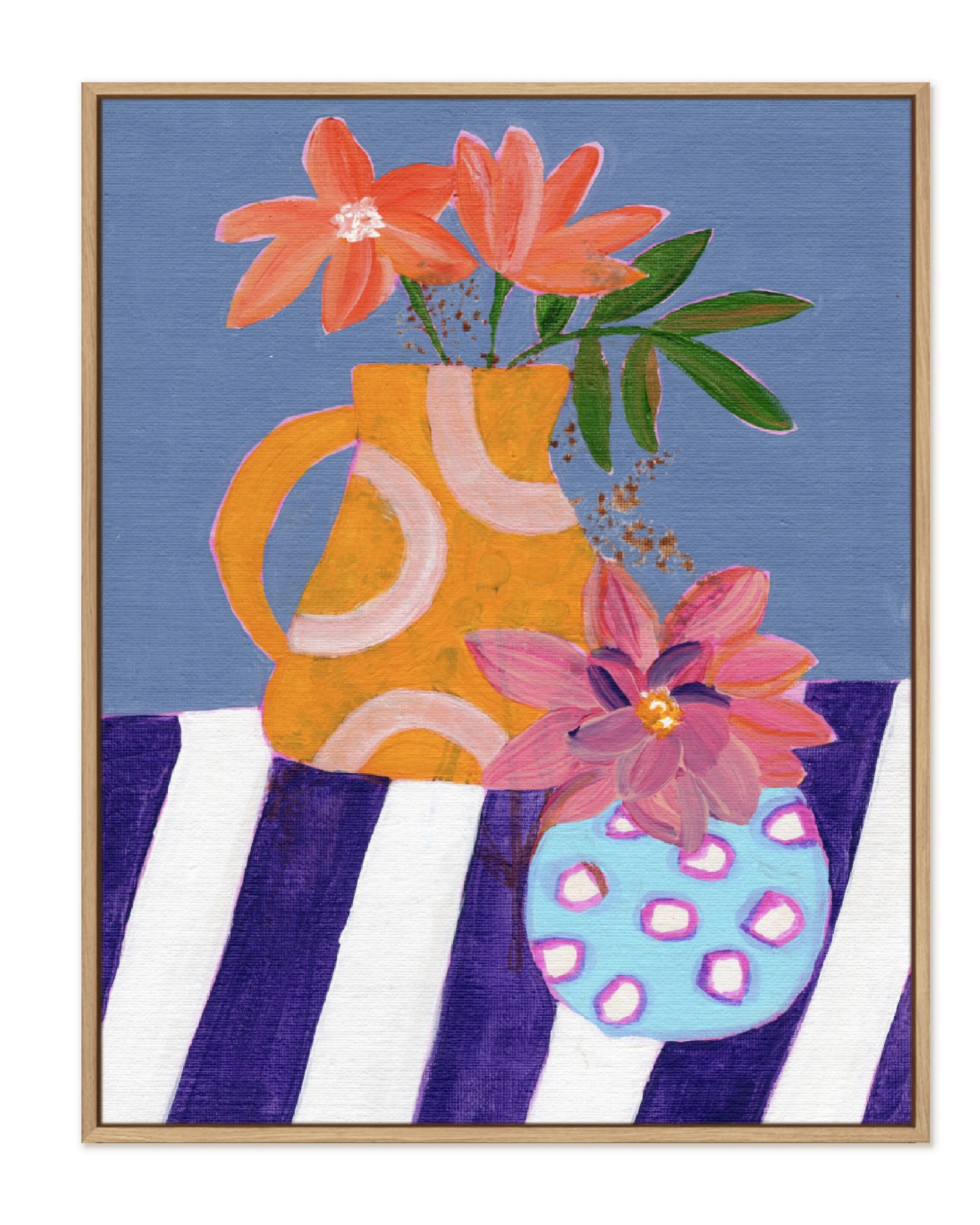 The Wall Art Warehouse - Vibrant Vases on Stripes - Stretched Framed ...