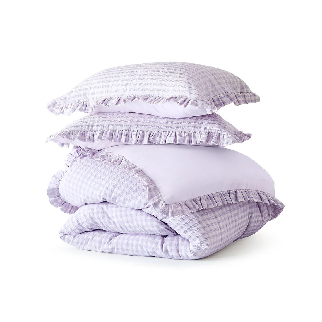 5 Gingham Ruffle Cotton Quilt Cover Set - Queen Bed, Lilac, 5 of 6