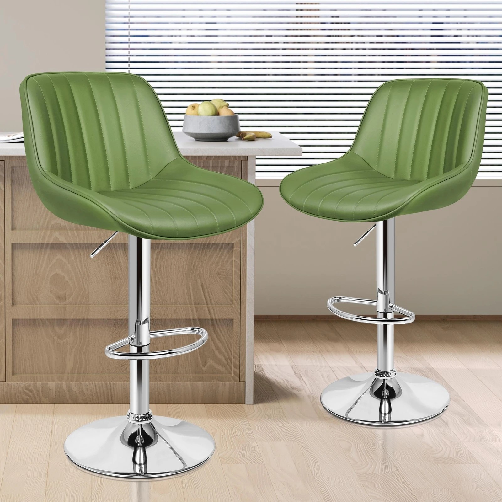 9 Alfordson 2x Bar Stools Gas Lift Leather Bar Chairs Kitchen Swivel - Green, 9 of 9
