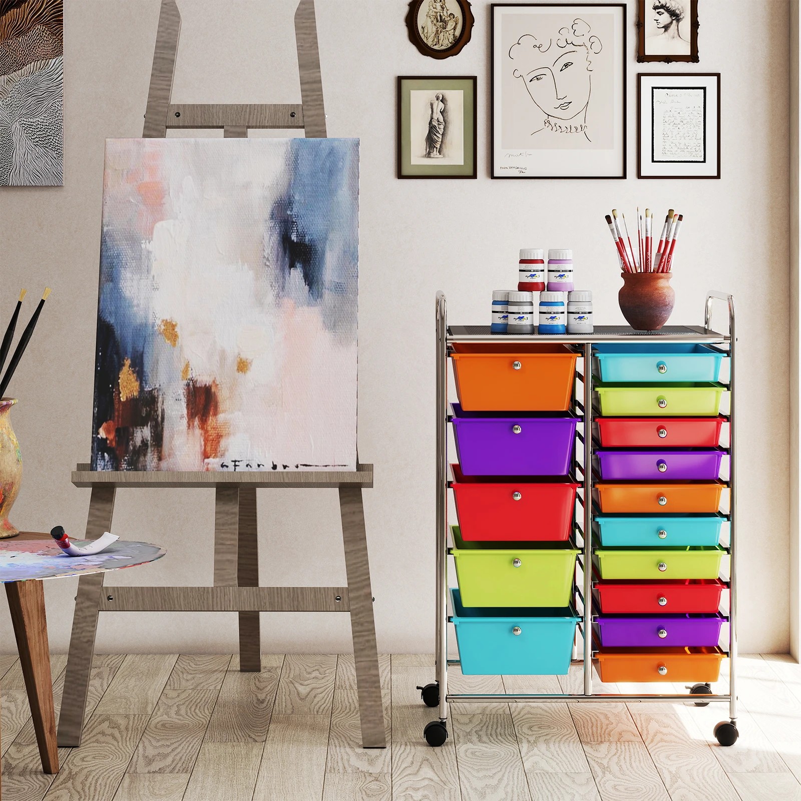 5 Costway 15 Drawers Rolling Storage Cart Mobile Utility Trolley, 5 of 5