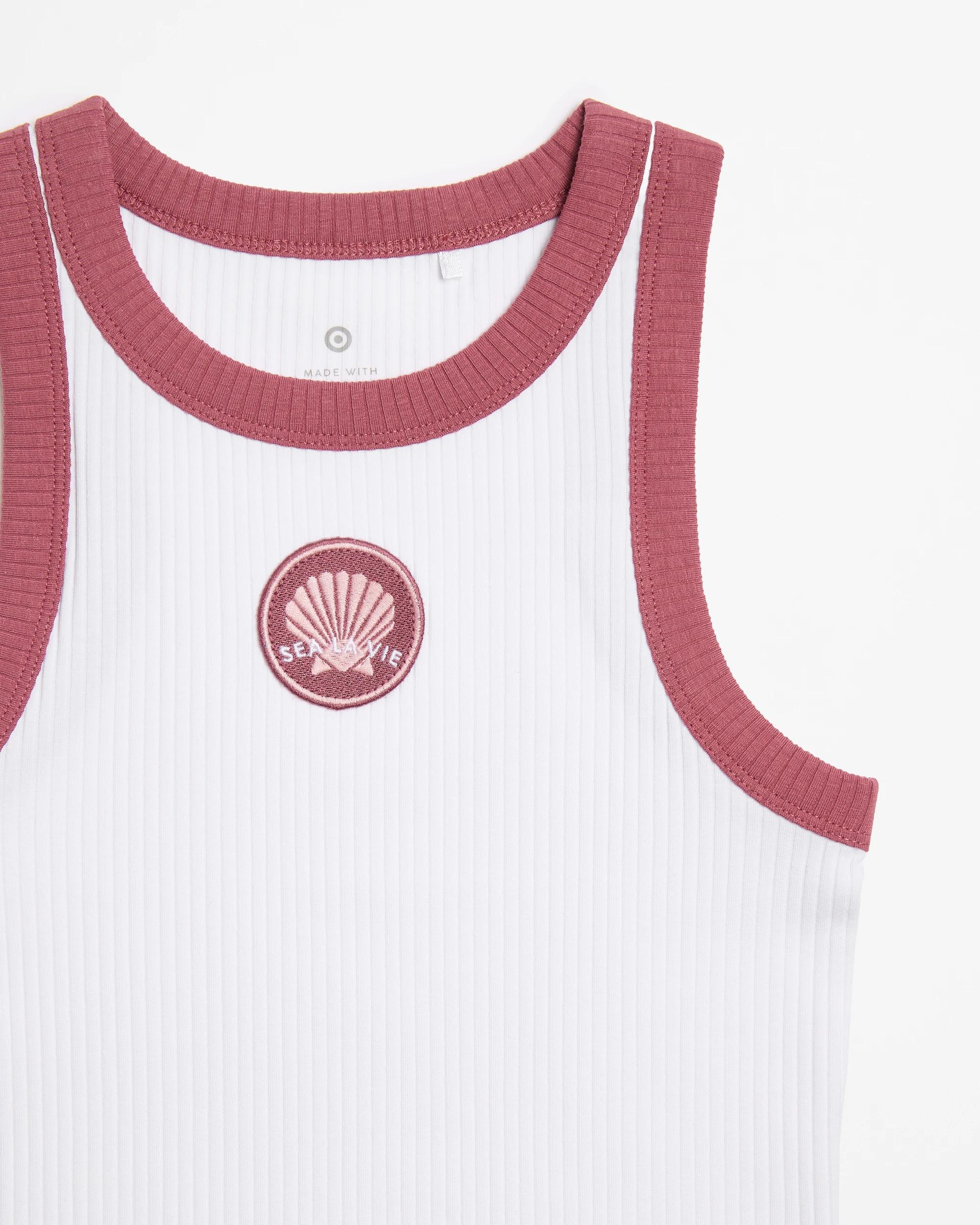 5 Target Australian Cotton Racer Back Rib Tank WHITE / PINK, 5 of 5