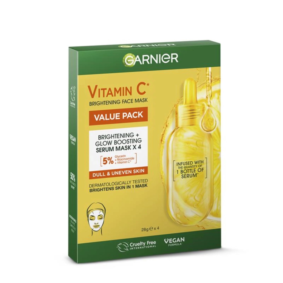 1 4 Pack Garnier Vitamin C Brightening Face Mask Value Pack 28g - Glycerin, Niacinamide and Vitamin C, 1 of 1