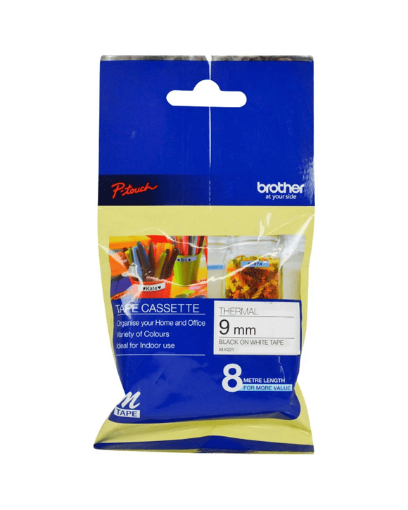 Brother M-K221 M Tape 9mm x 8m Black on White